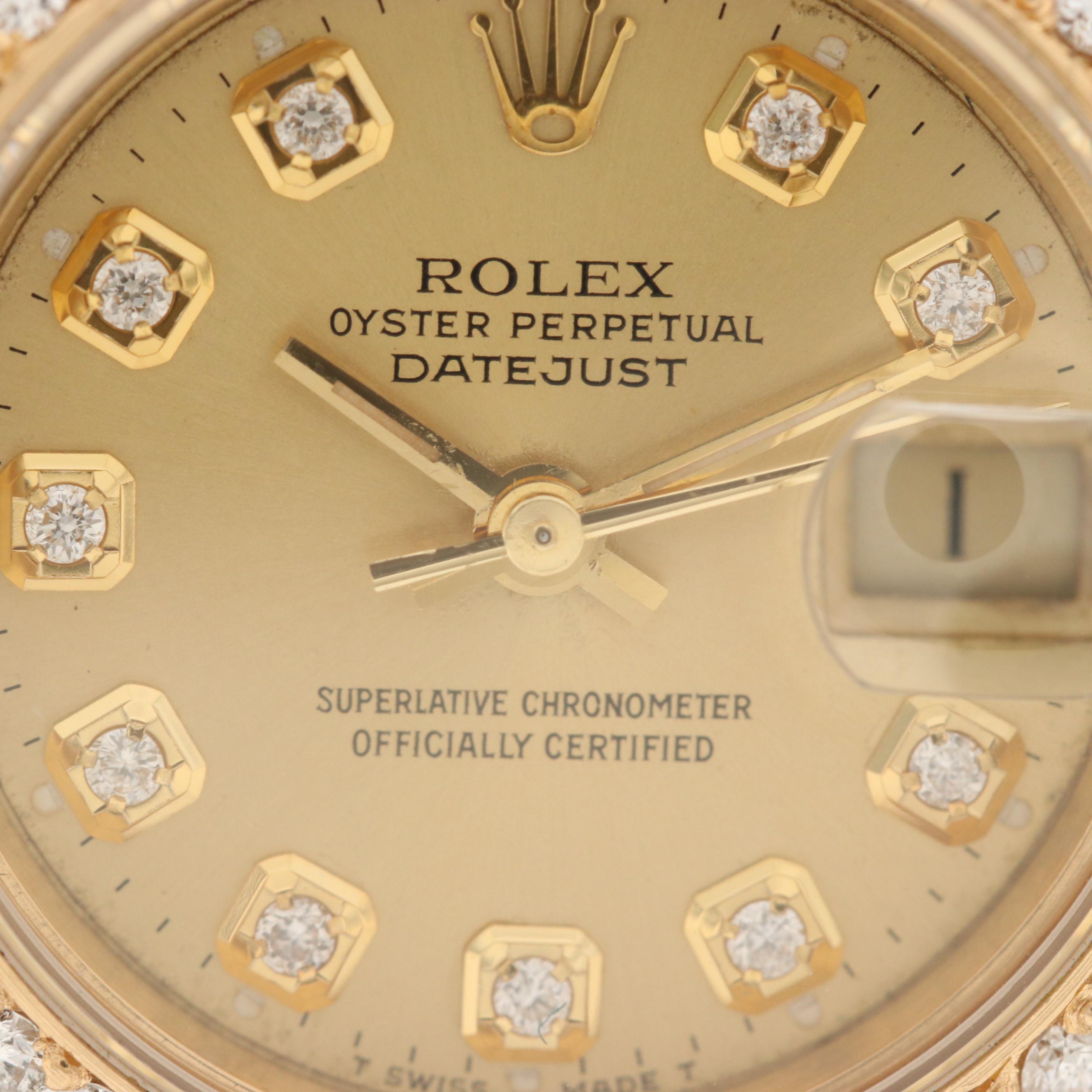 Rolex Datejust President 18K Gold Automatic Watch With 1.20 CTW Diamonds