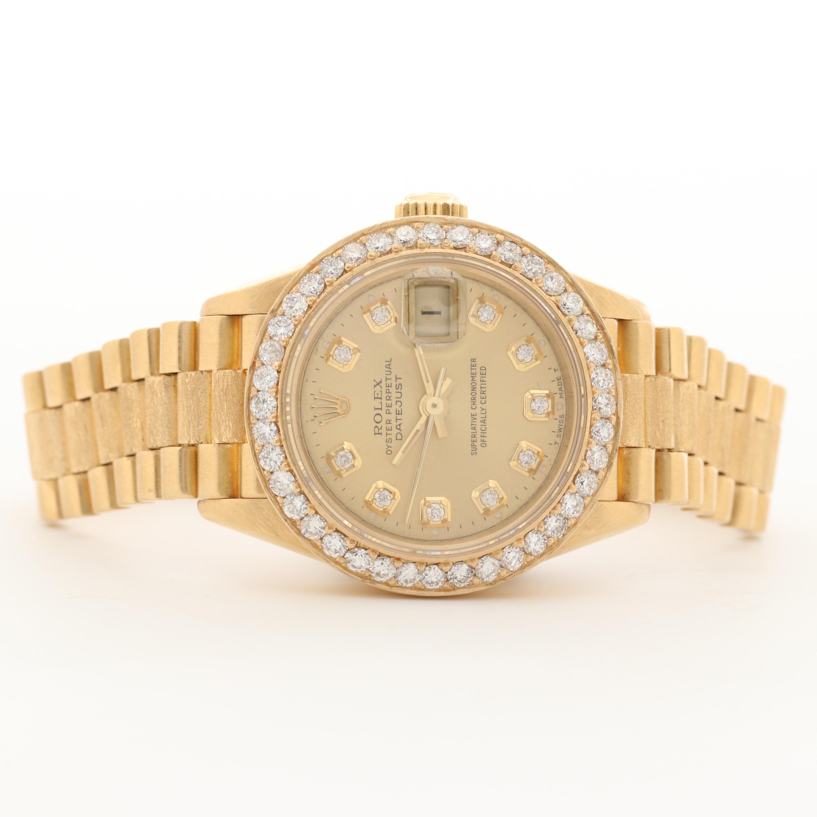 Rolex Datejust President 18K Gold Automatic Watch With 1.20 CTW Diamonds