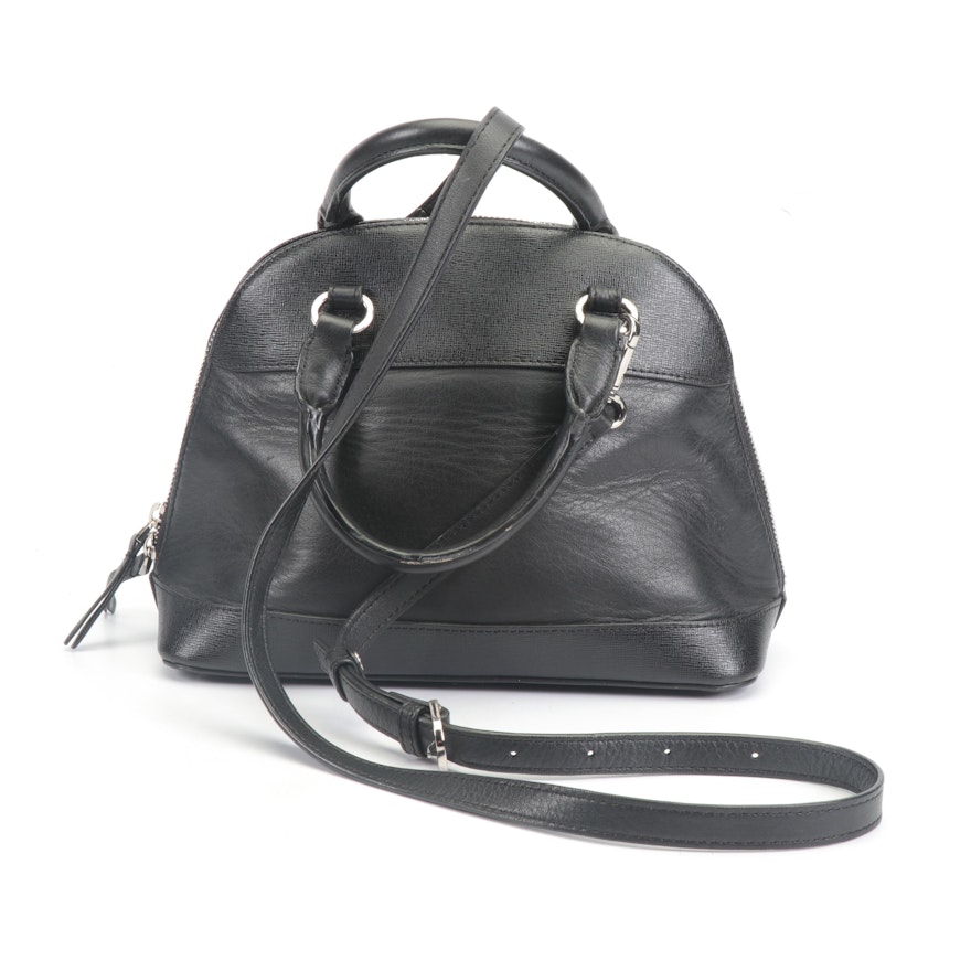 Lancaster Paris Black Leather Convertible Handbag with Crossbody Strap