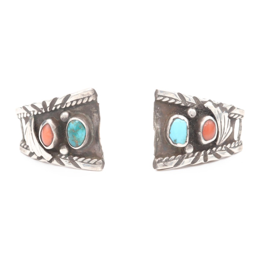 Southwestern Style Sterling Silver Turquoise and Coral Watch Lugs