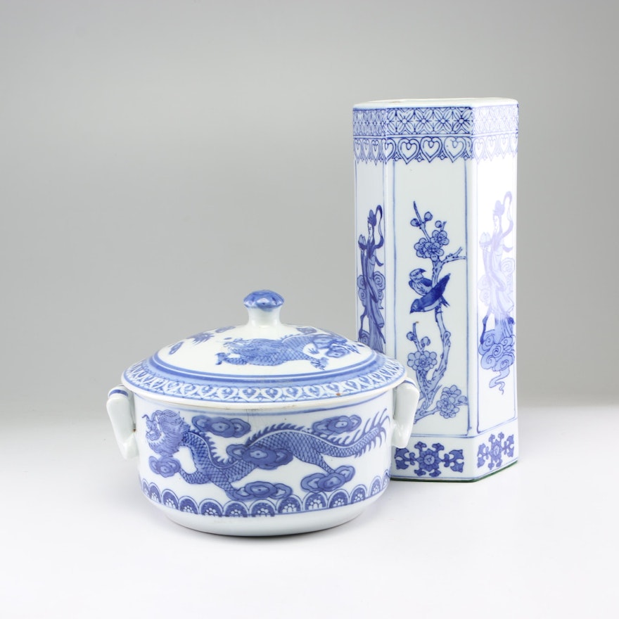 Chinese Hand-Painted Porcelain Vase and Tureen