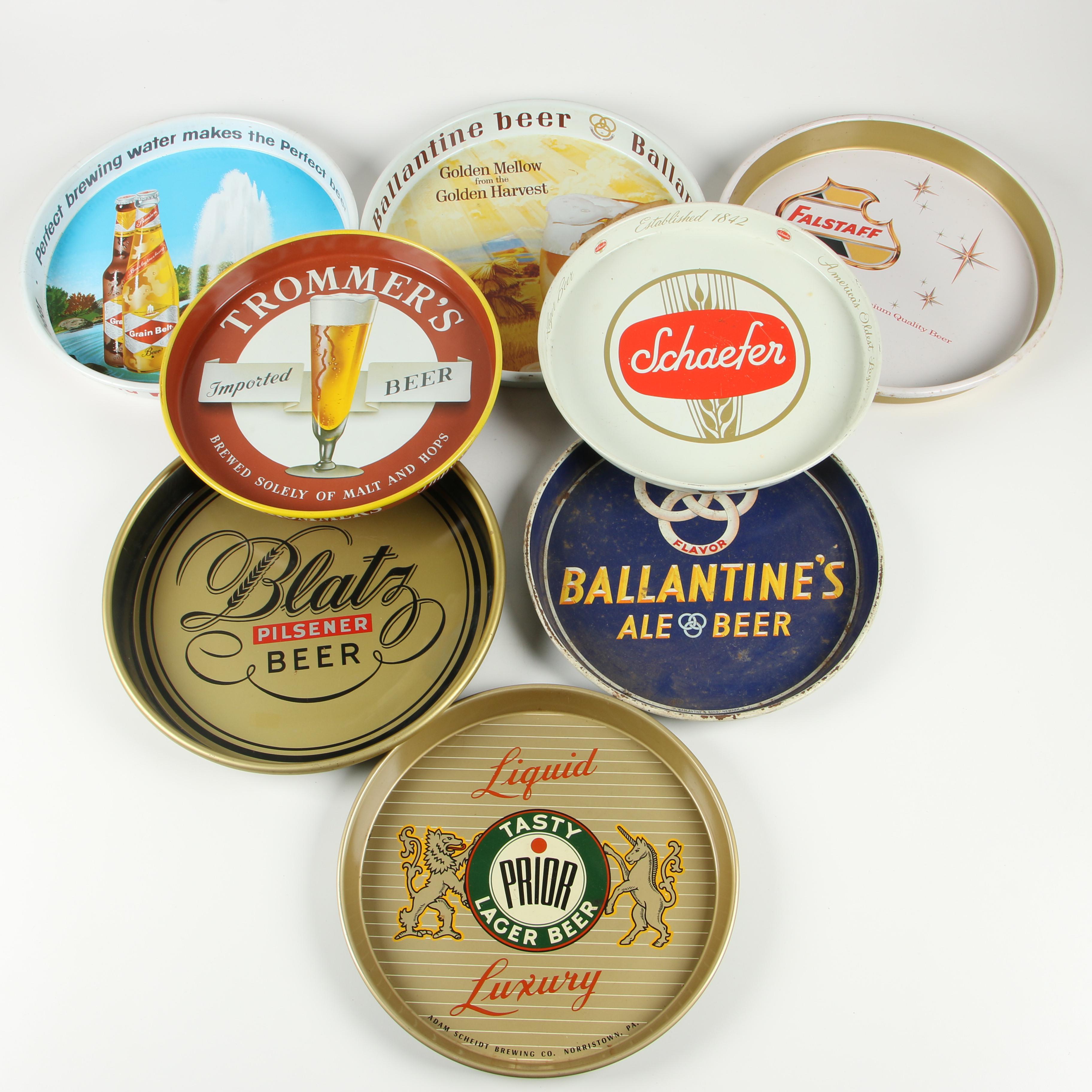 Enameled Tin Beer Serving Trays including Trommer and Schaefer
