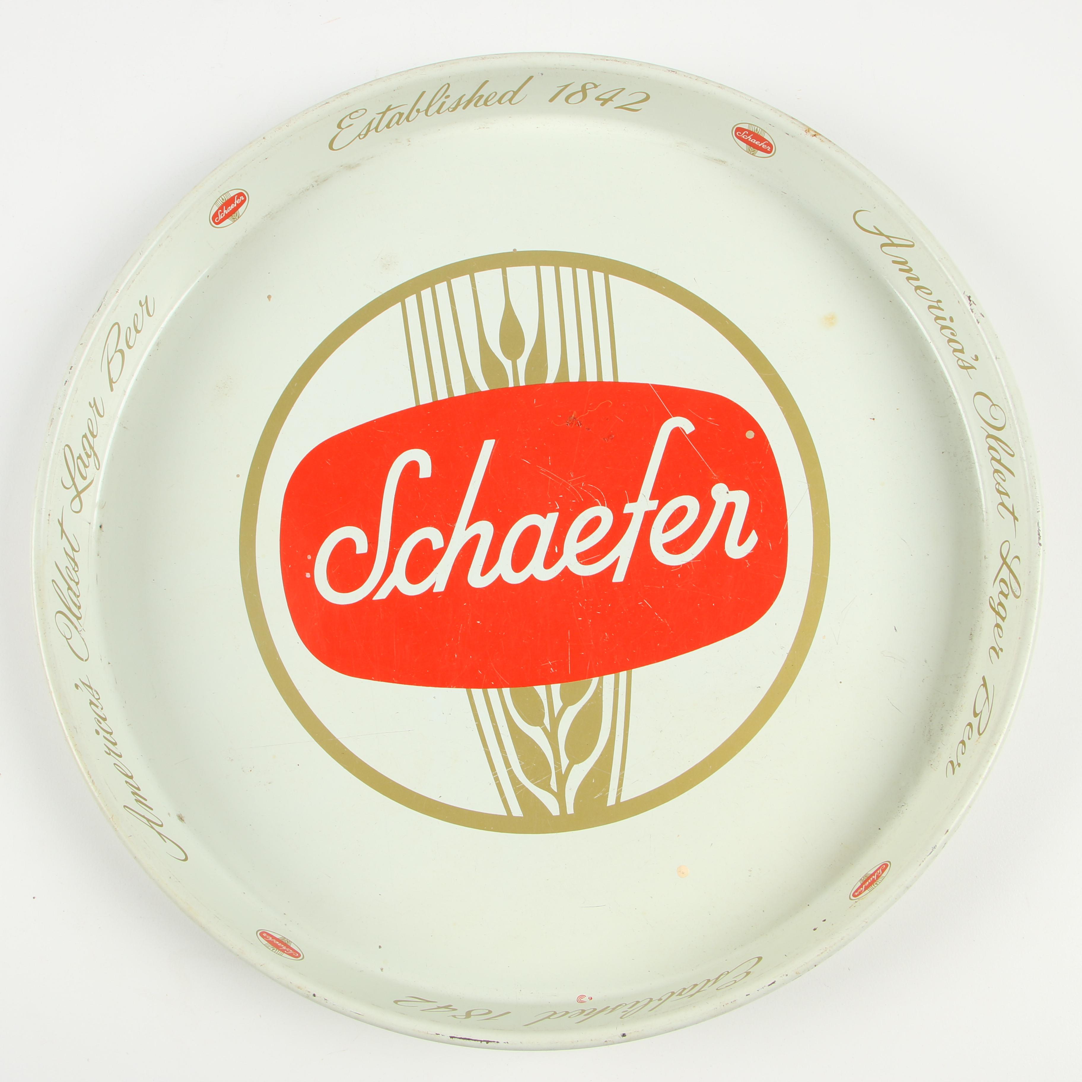 Enameled Tin Beer Serving Trays including Trommer and Schaefer