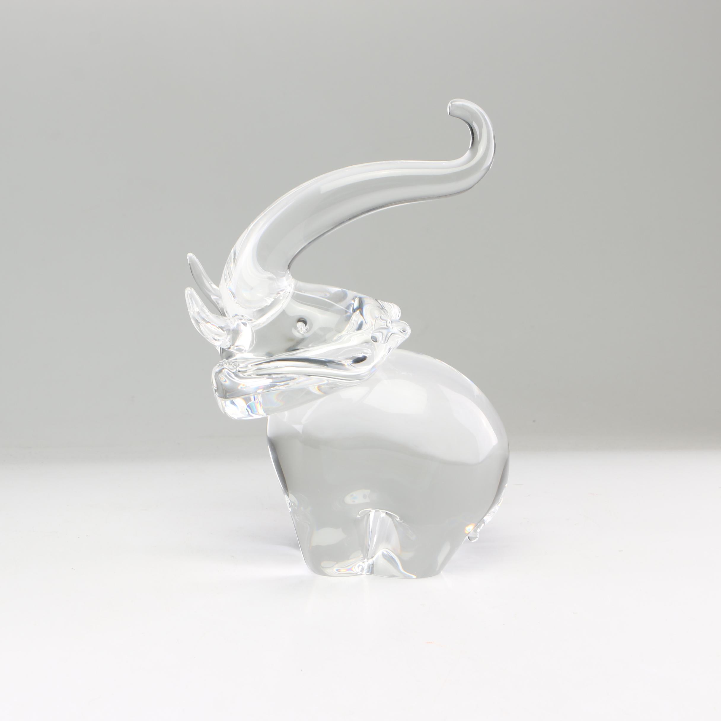 Steuben Art Glass "Trumpeting Elephant" Figurine Designed by James Houston