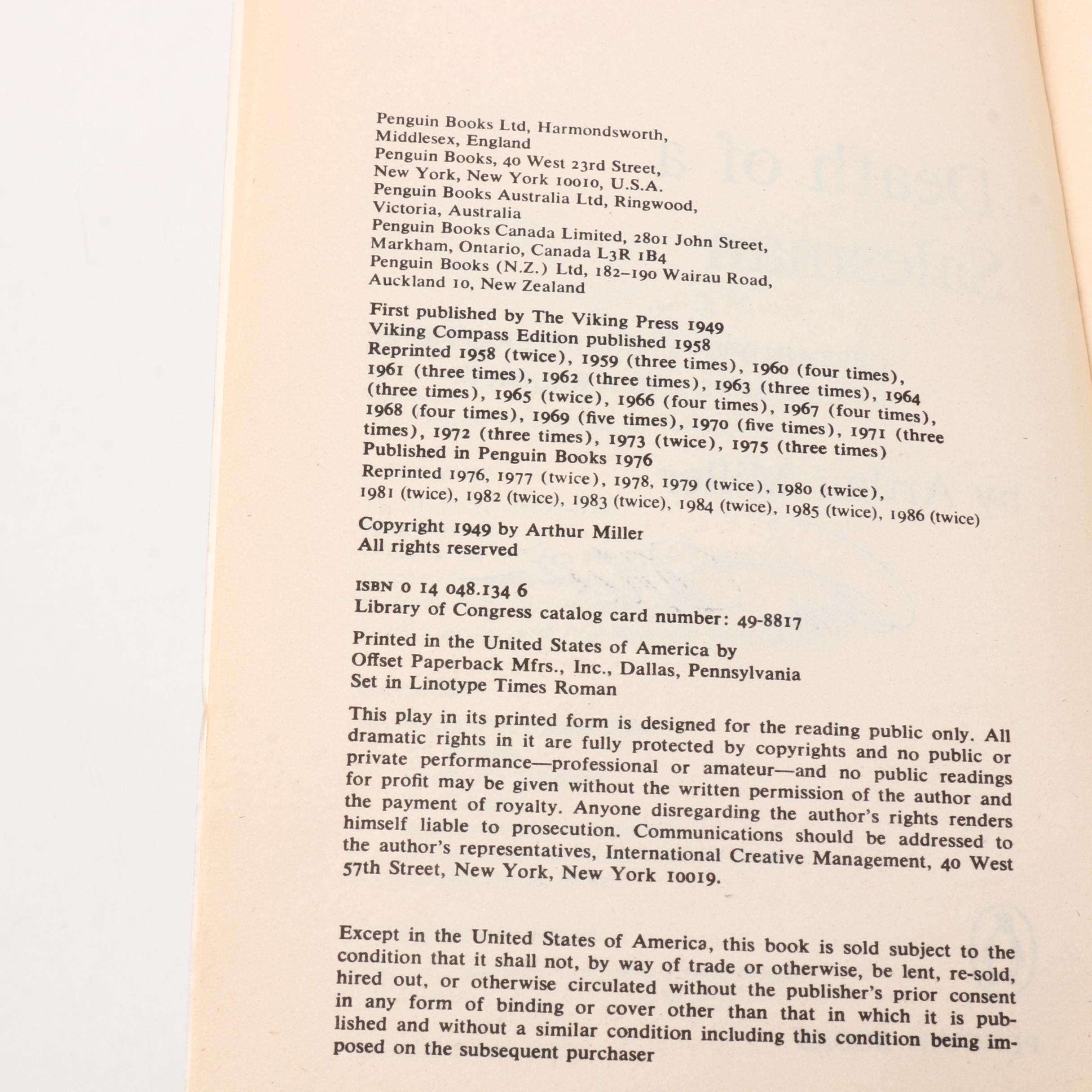 Signed "Death of a Salesman" by Arthur Miller, 1986  Visual COA