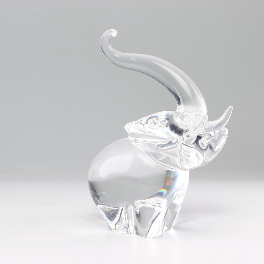 Steuben Art Glass "Trumpeting Elephant" Figurine Designed by James Houston