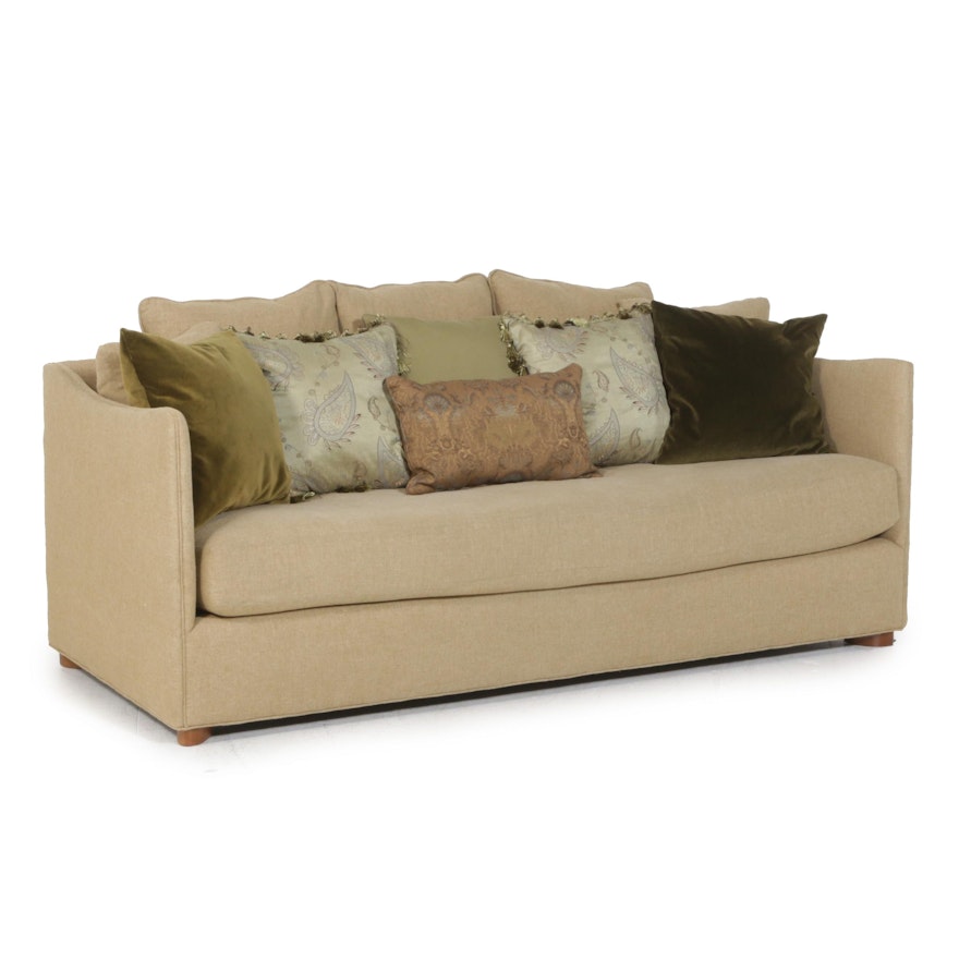 Contemporary Beige Single Cushion Sofa with Throw Pillows