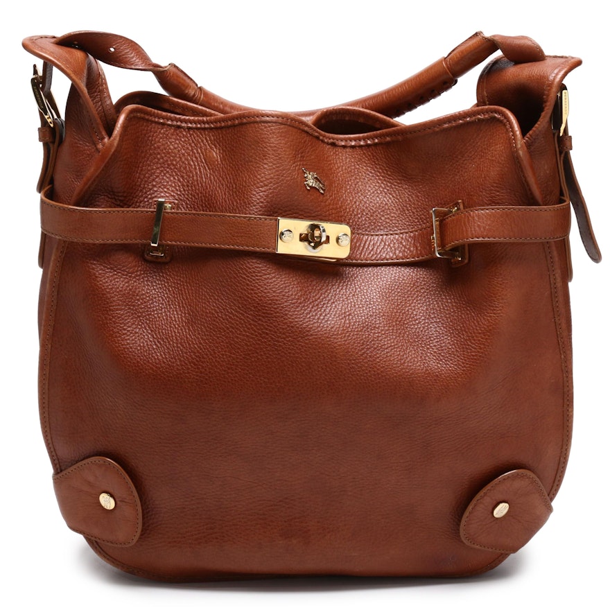 Burberry British Tan Pebbled Leather Turnlock Hobo Bag