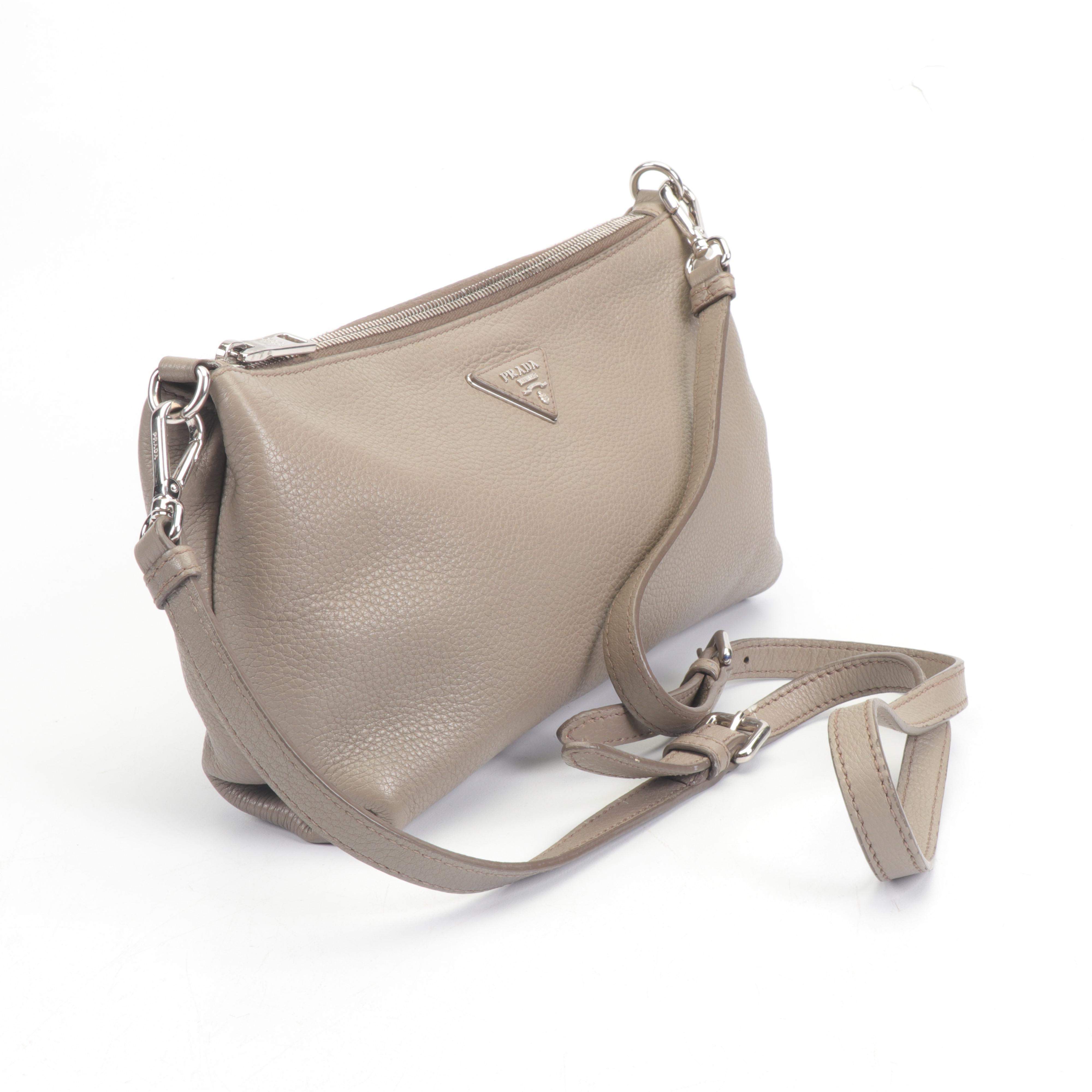 Prada Daino Leather Crossbody Bag in Taupe