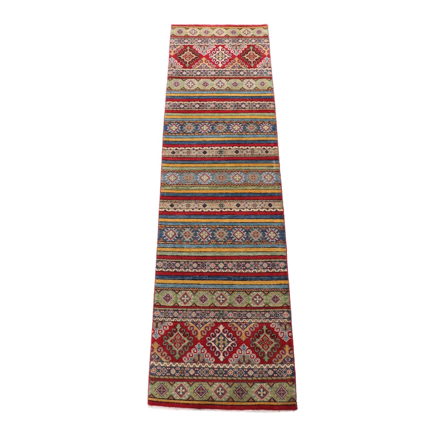 Hand-Knotted Pakistani Kazak Wool Carpet Runner