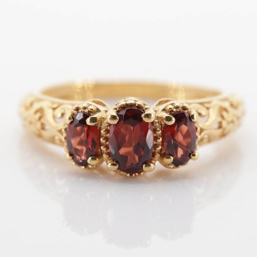 Sterling Silver Three-Stone Garnet Ring