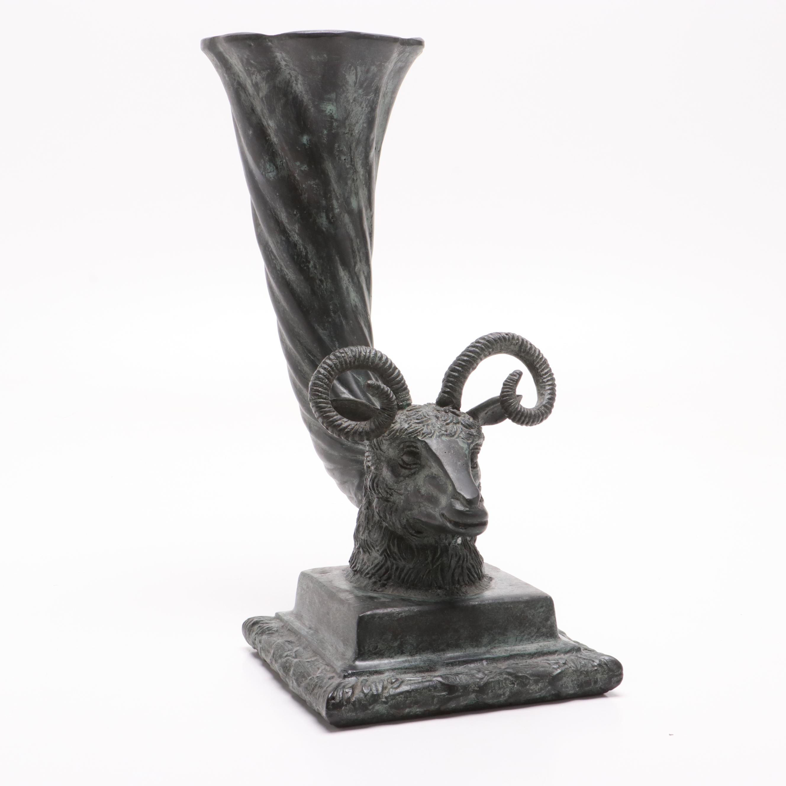 Maitland-Smith Ram's Head Metal Vase, Mid to Late 20th Century