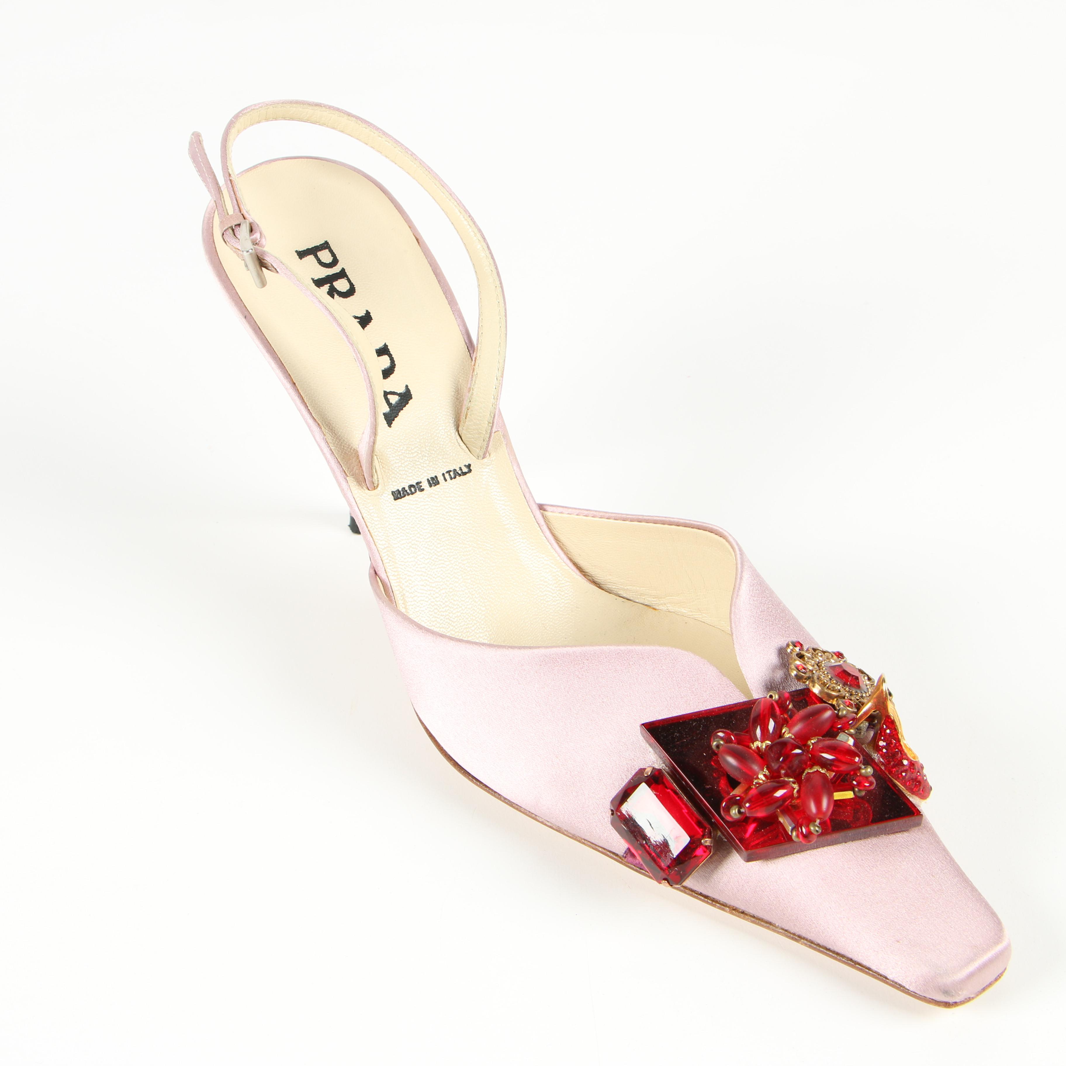 Prada Pink Satin Slingbacks with Aftermarket Embellishments