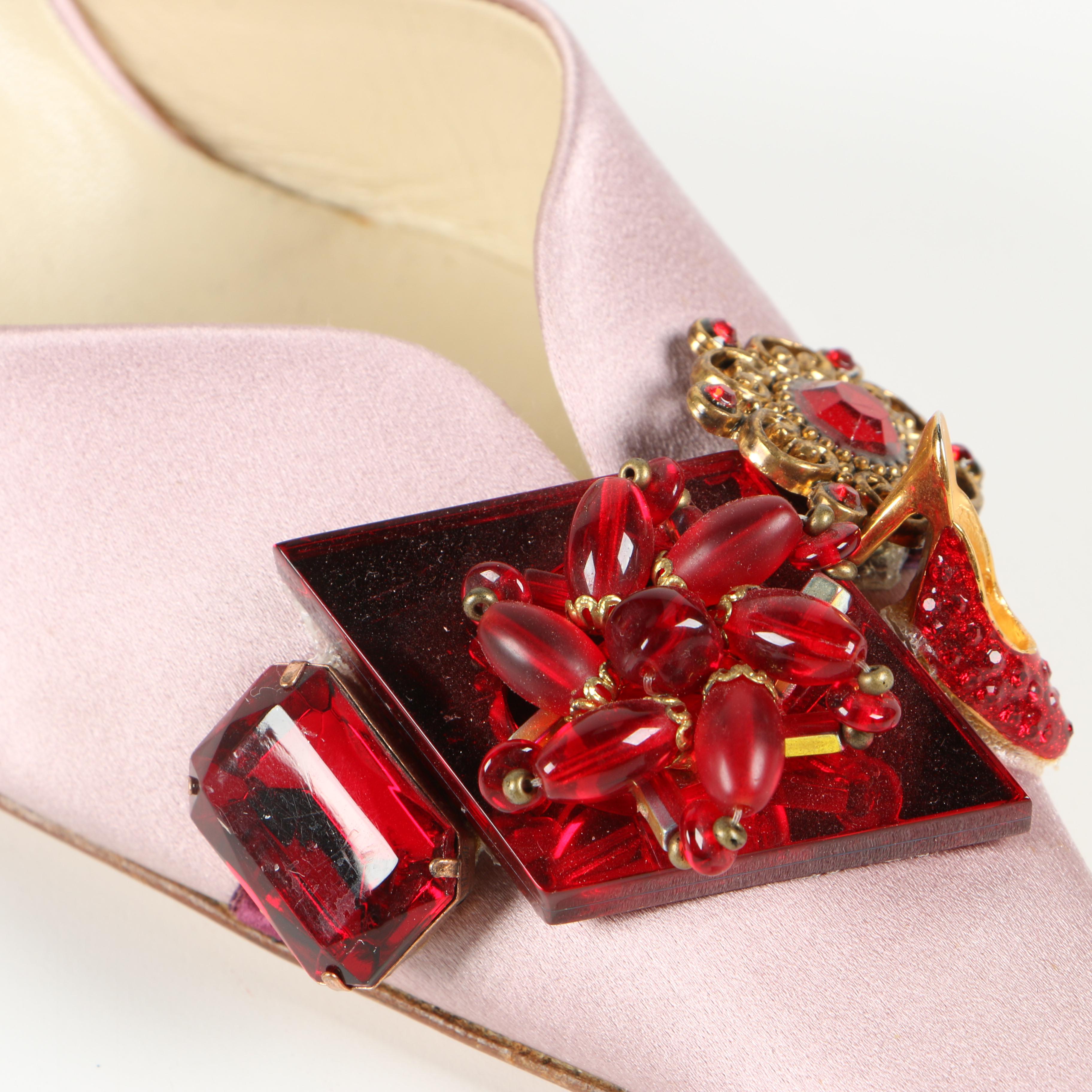 Prada Pink Satin Slingbacks with Aftermarket Embellishments