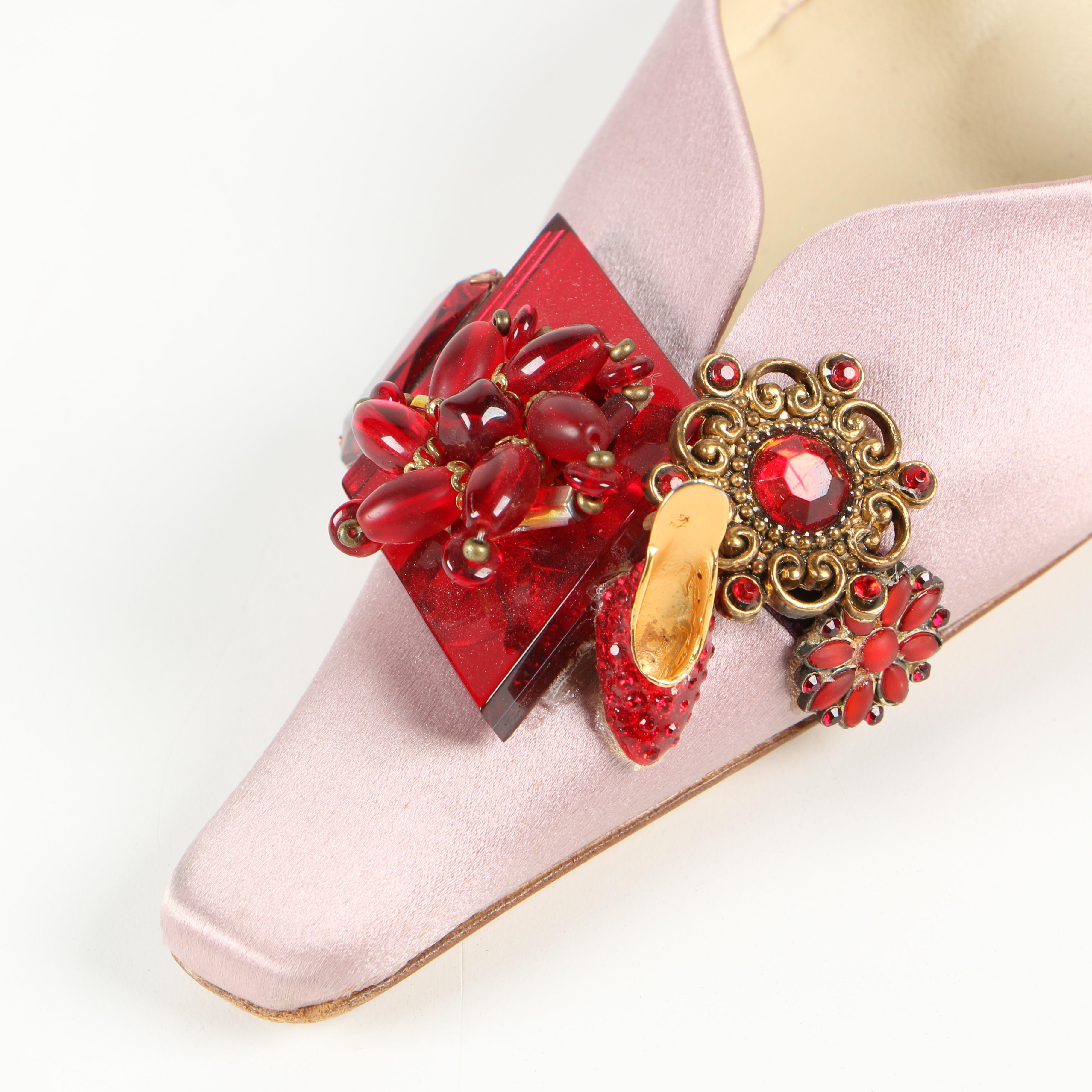 Prada Pink Satin Slingbacks with Aftermarket Embellishments