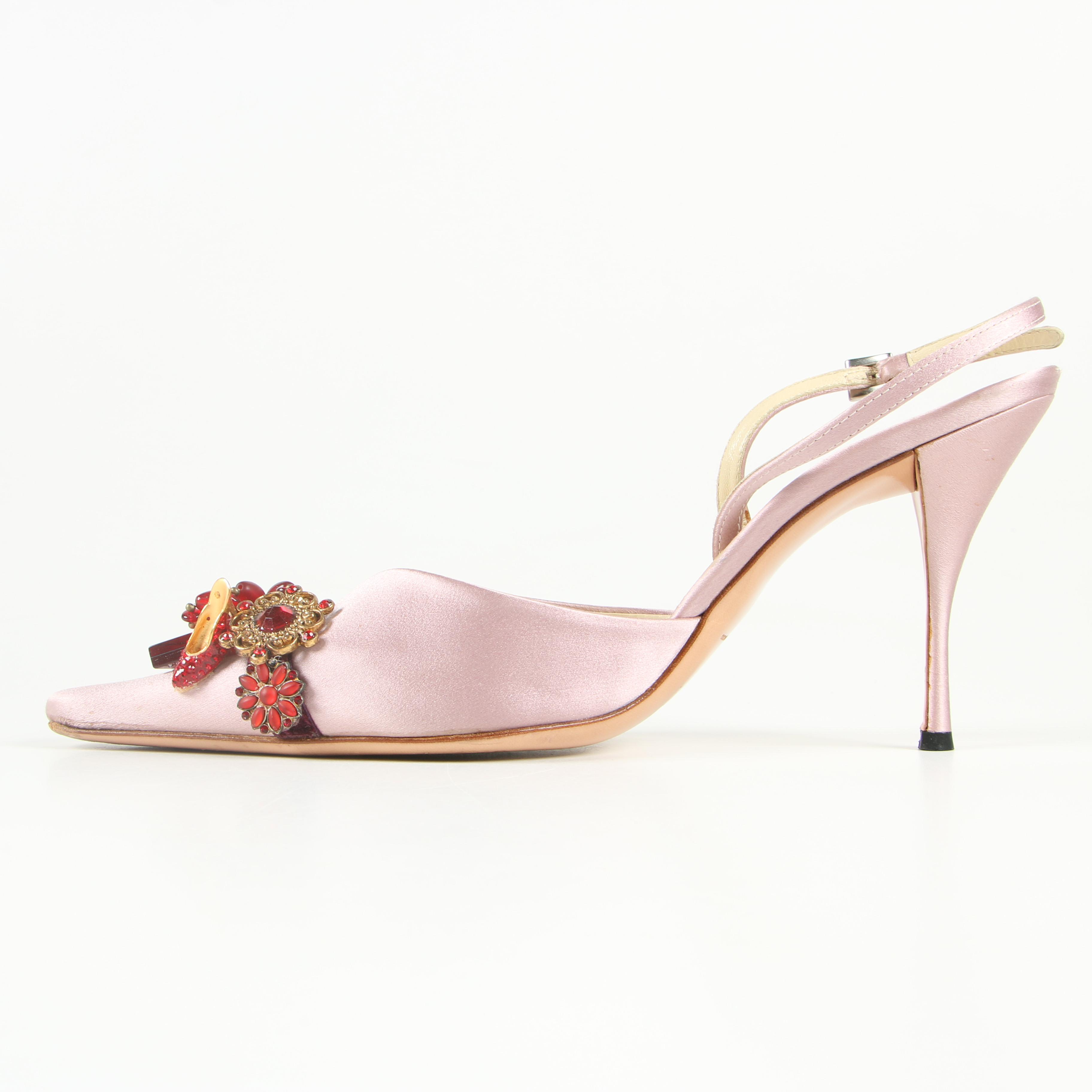Prada Pink Satin Slingbacks with Aftermarket Embellishments