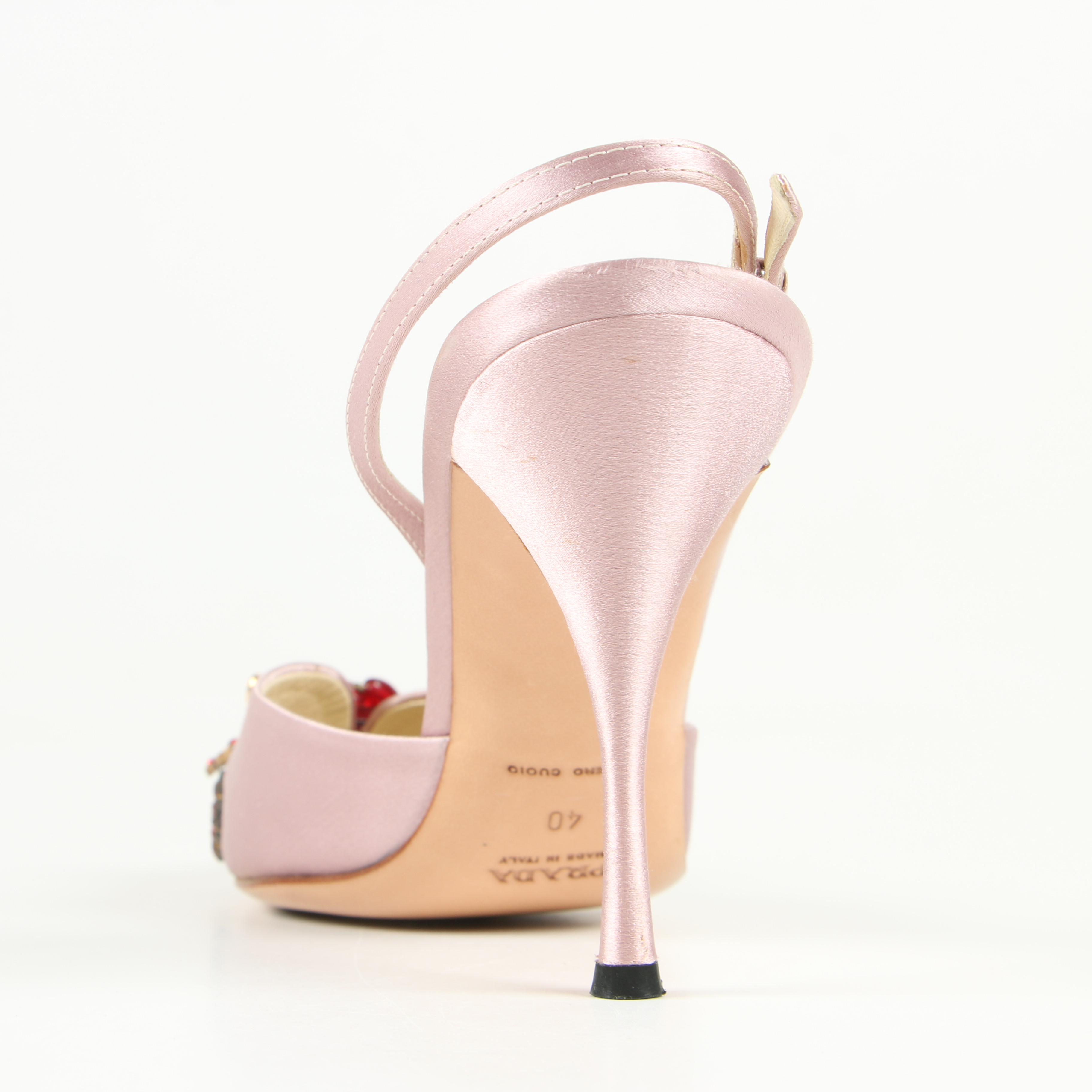 Prada Pink Satin Slingbacks with Aftermarket Embellishments