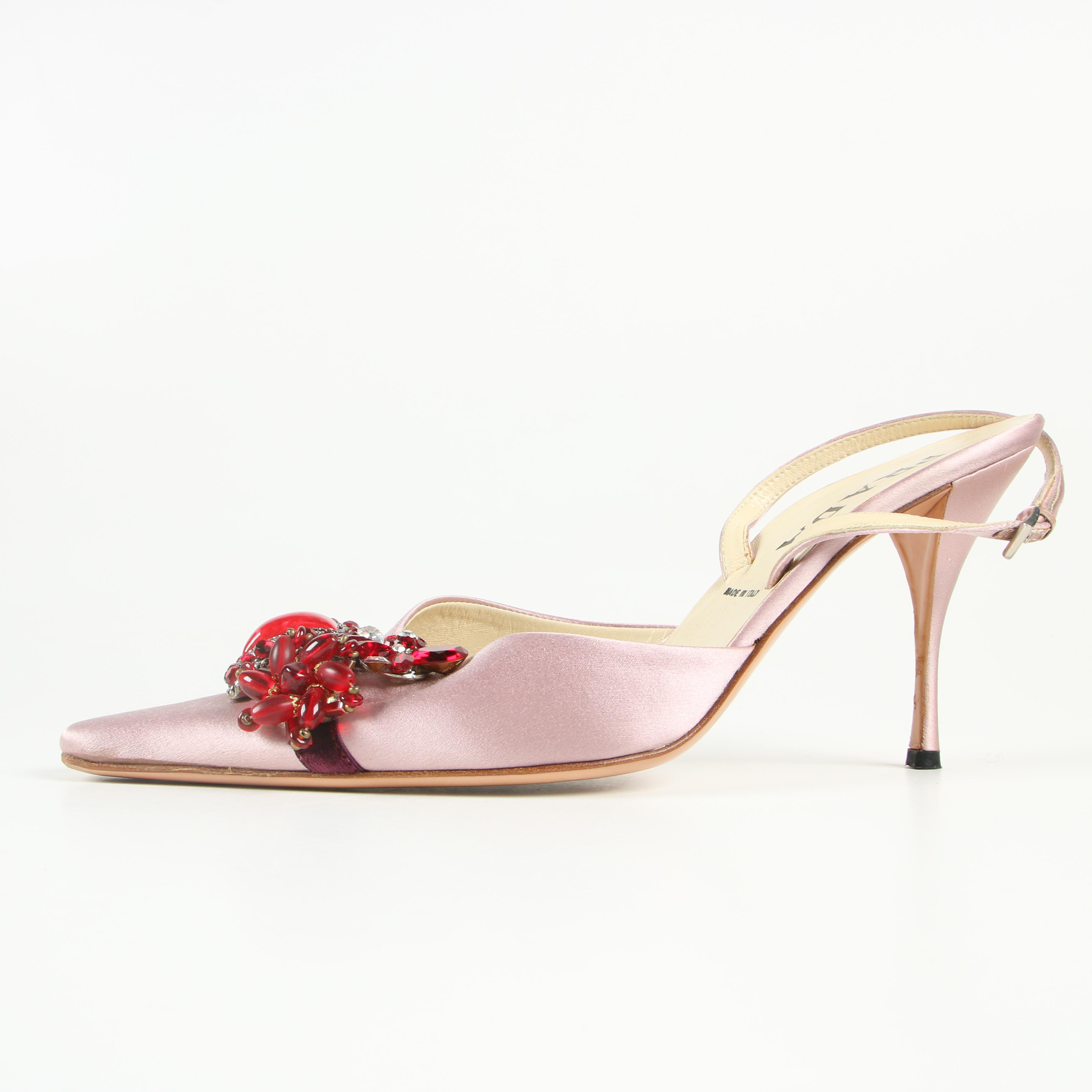 Prada Pink Satin Slingbacks with Aftermarket Embellishments