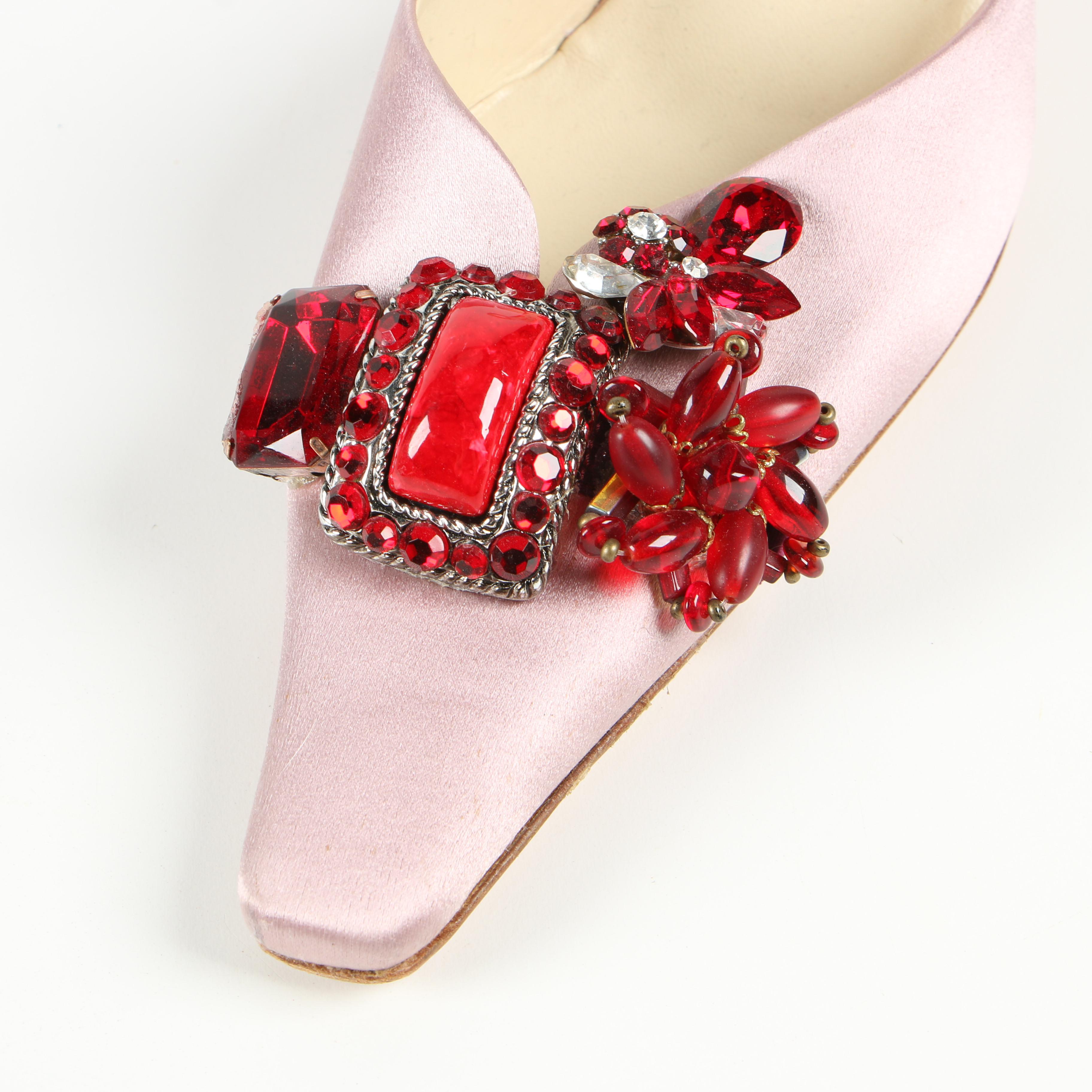 Prada Pink Satin Slingbacks with Aftermarket Embellishments