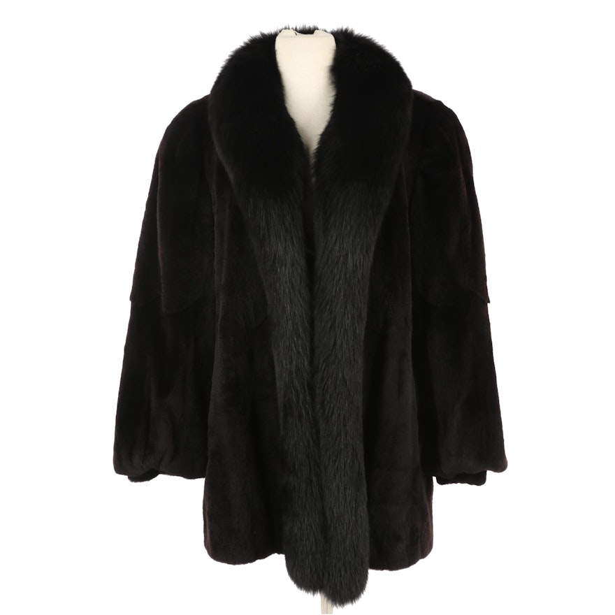 Dyed Sheared Beaver Fur Coat With Dyed Fox Fur Collar from Embry's, Vintage