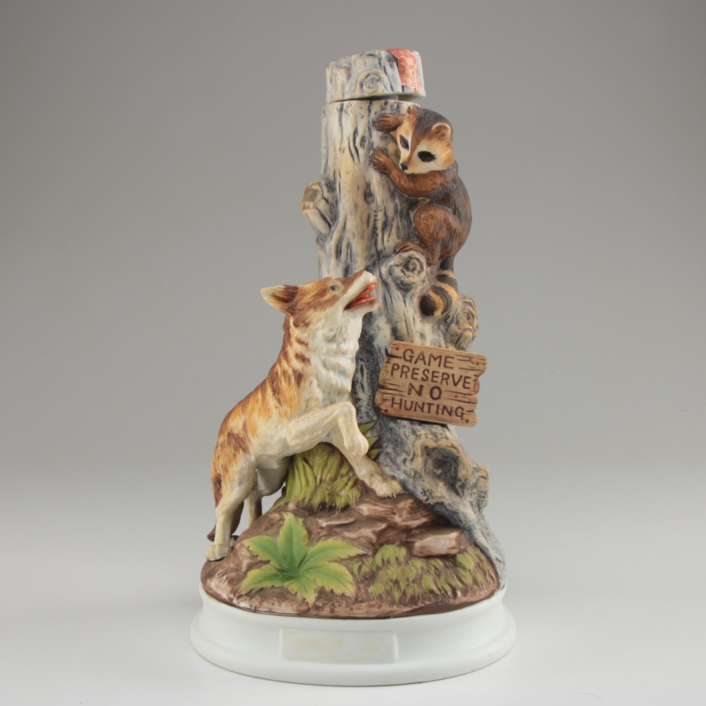 Hoffman Whiskey "Wildlife" Series Bisque Music Box Decanter, 1970s