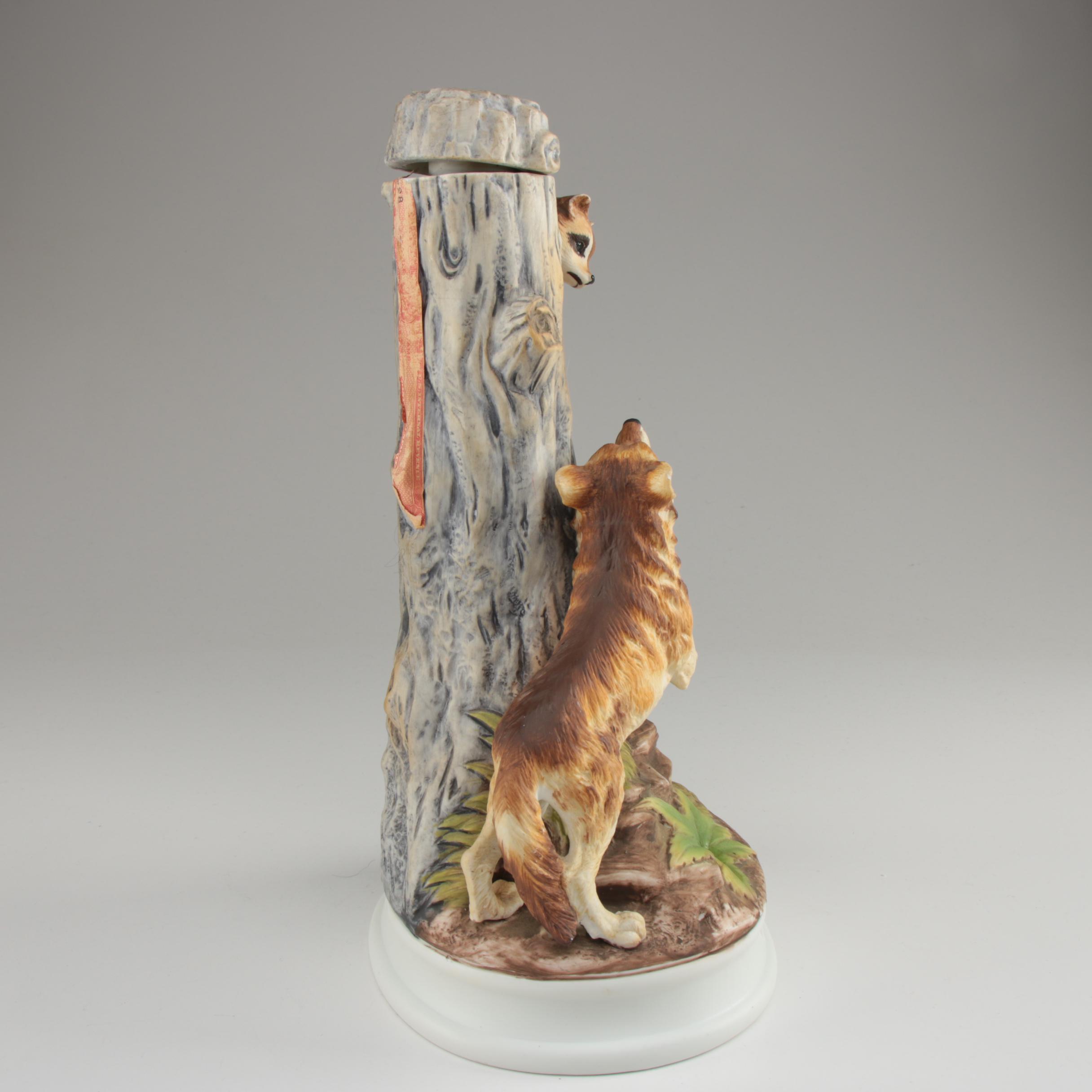 Hoffman Whiskey "Wildlife" Series Bisque Music Box Decanter, 1970s