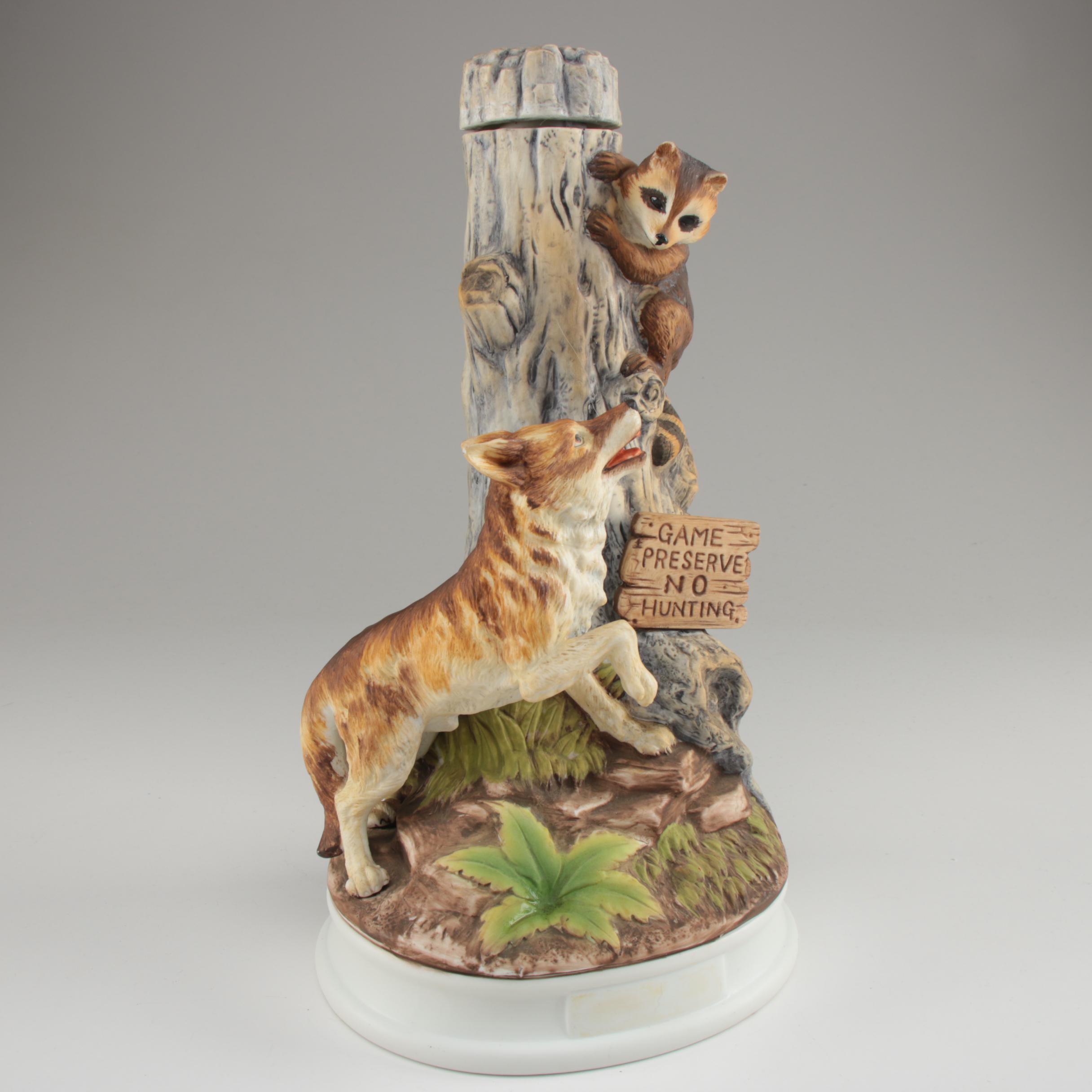 Hoffman Whiskey "Wildlife" Series Bisque Music Box Decanter, 1970s