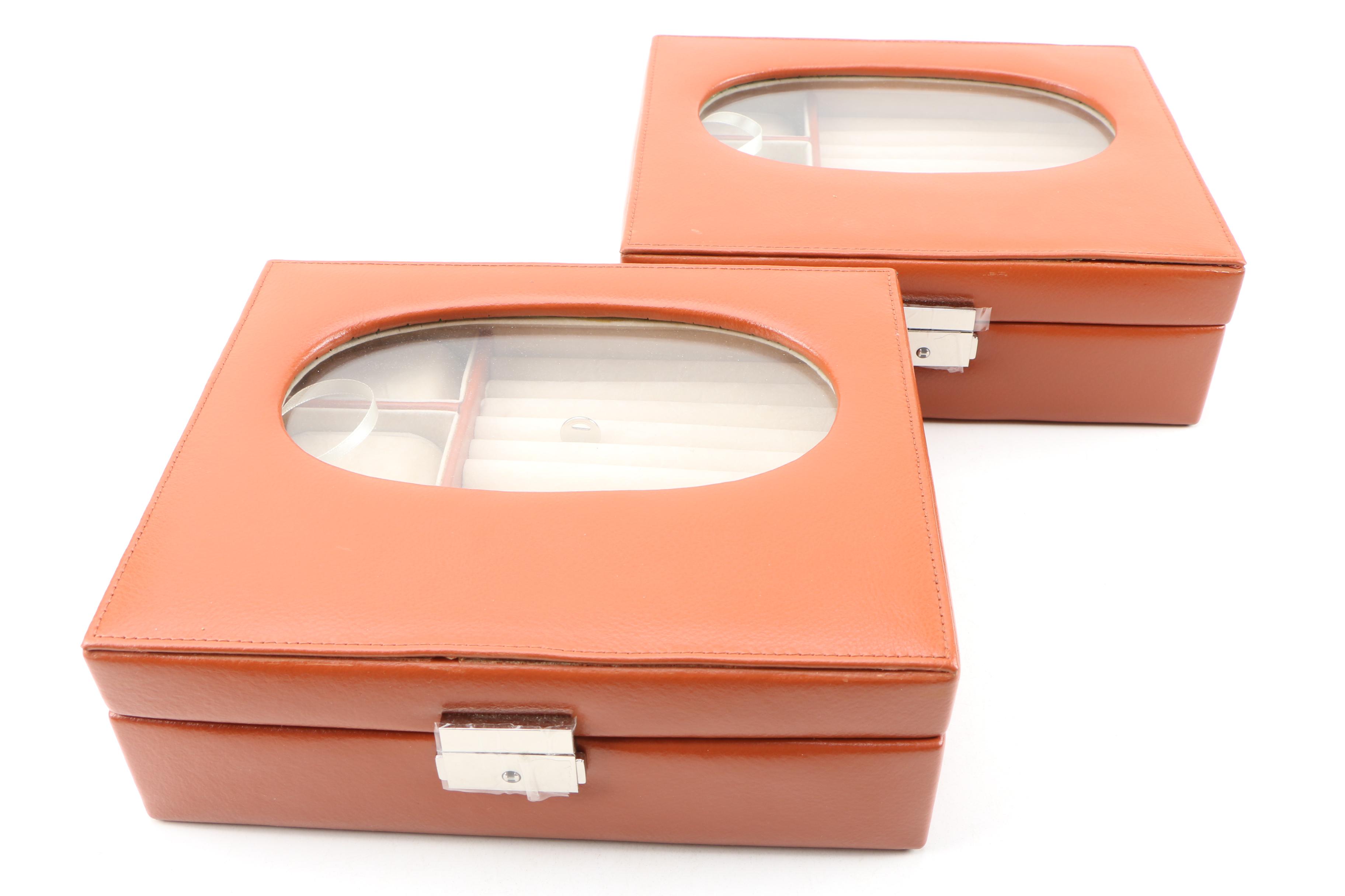 Cognac Leather Jewelry Boxes and Ostrich Embossed Leather Watch Case