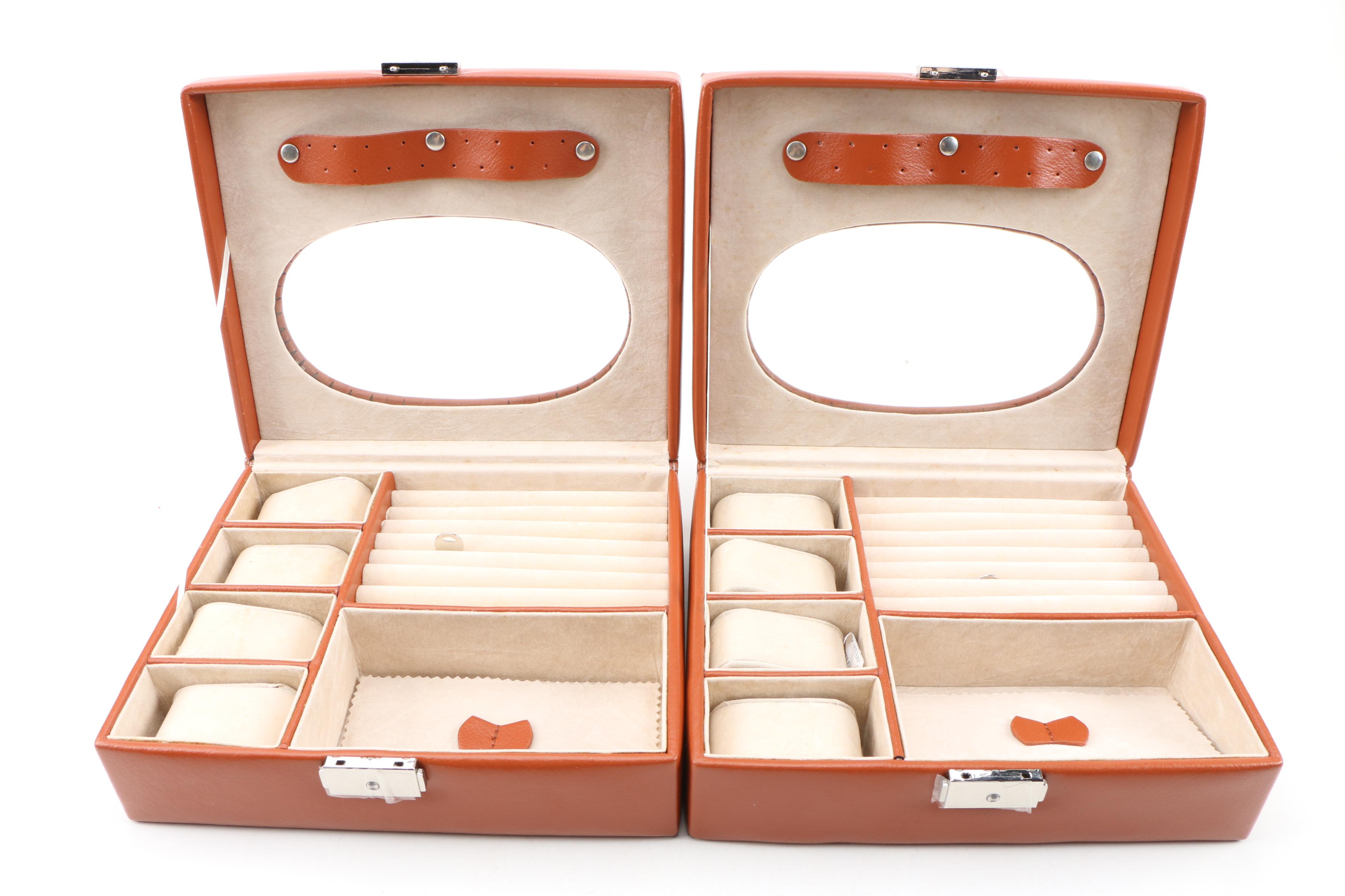 Cognac Leather Jewelry Boxes and Ostrich Embossed Leather Watch Case