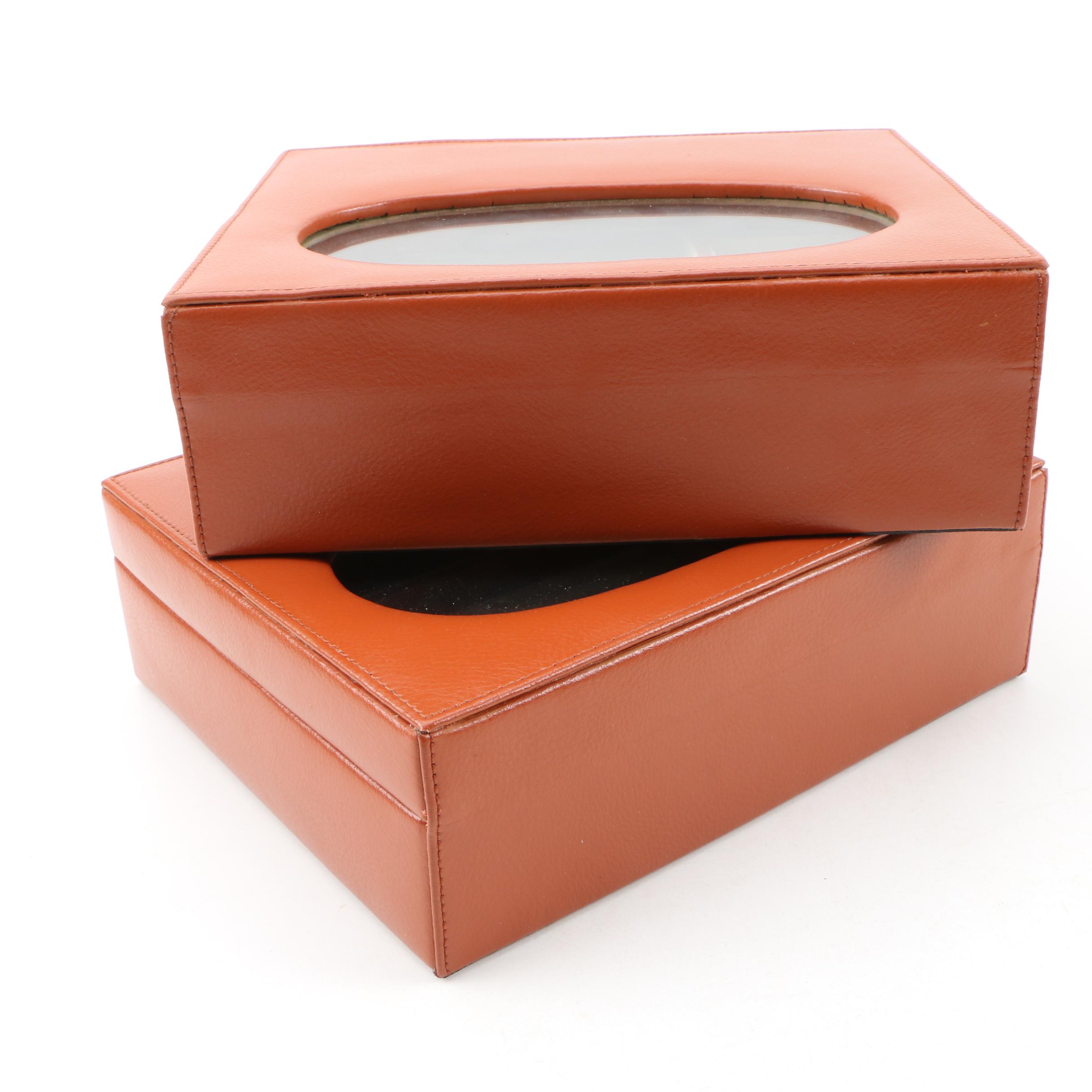 Cognac Leather Jewelry Boxes and Ostrich Embossed Leather Watch Case