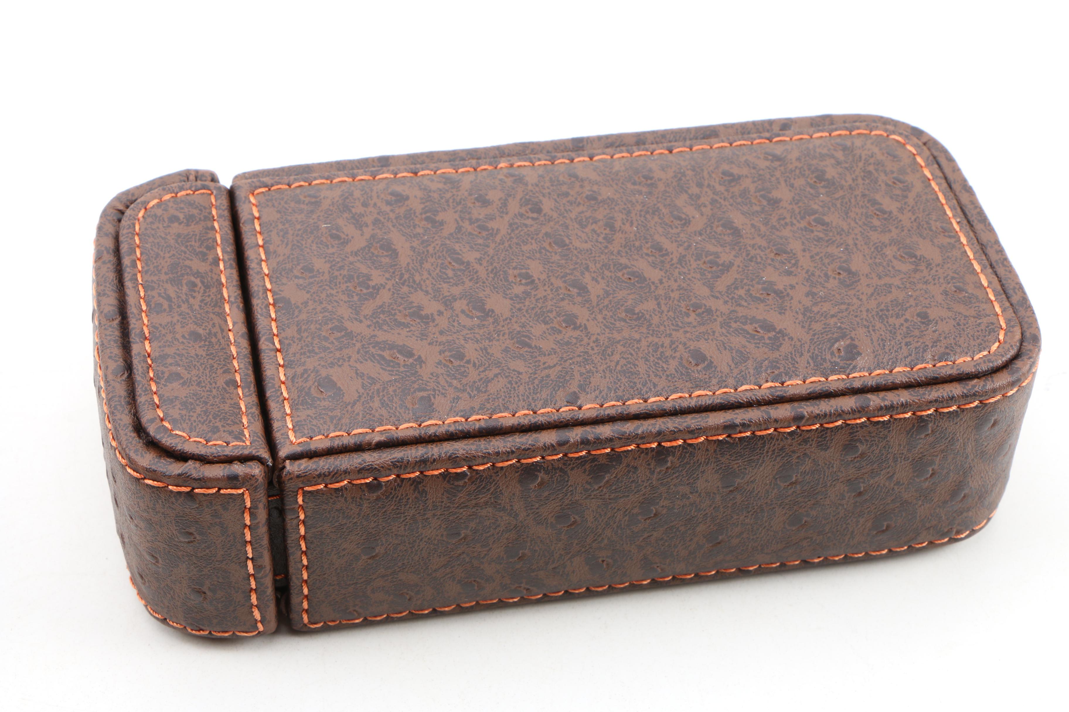 Cognac Leather Jewelry Boxes and Ostrich Embossed Leather Watch Case