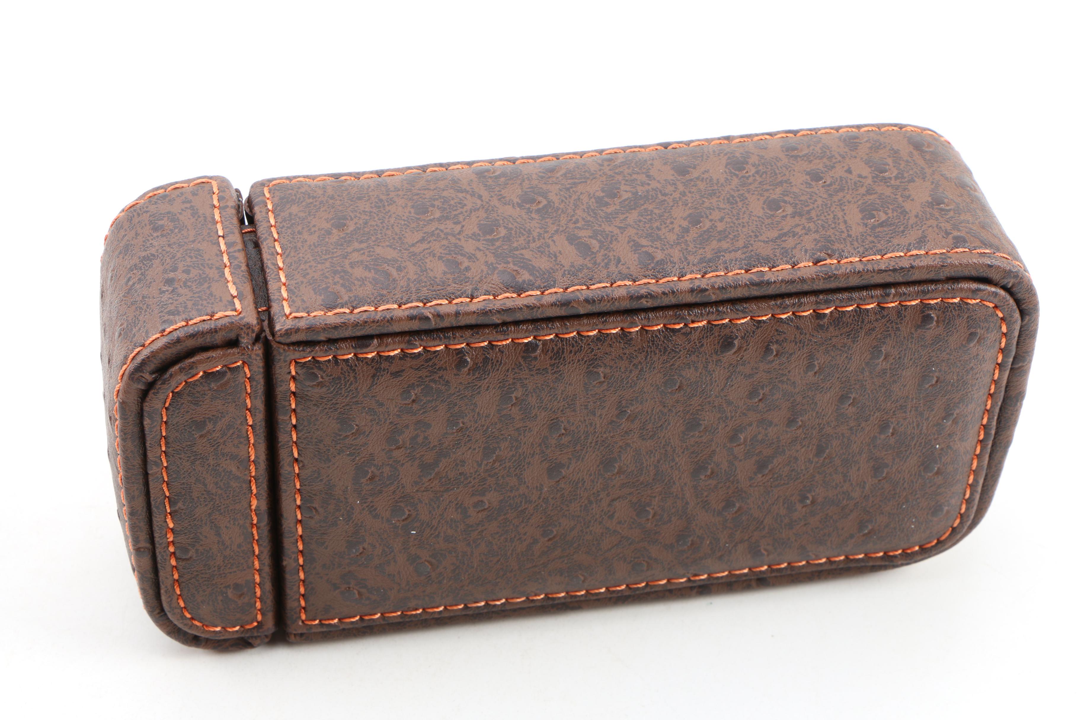 Cognac Leather Jewelry Boxes and Ostrich Embossed Leather Watch Case