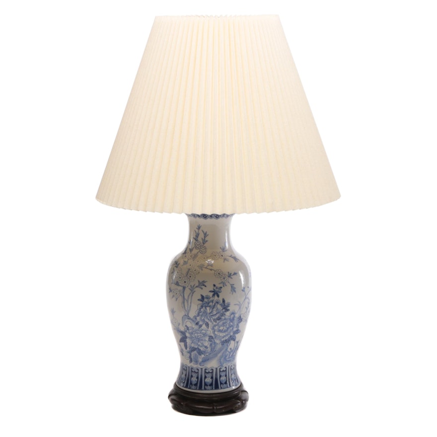 Chinese Blue and White Ceramic Table Lamp, Late 20th Century