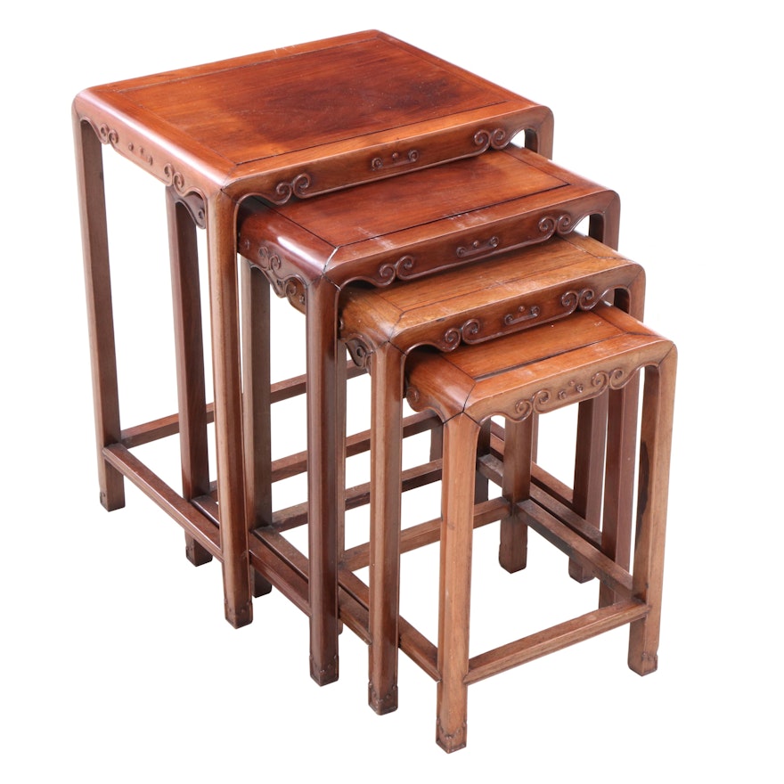 Chinese Carved Nested Tables, Mid-20th Century