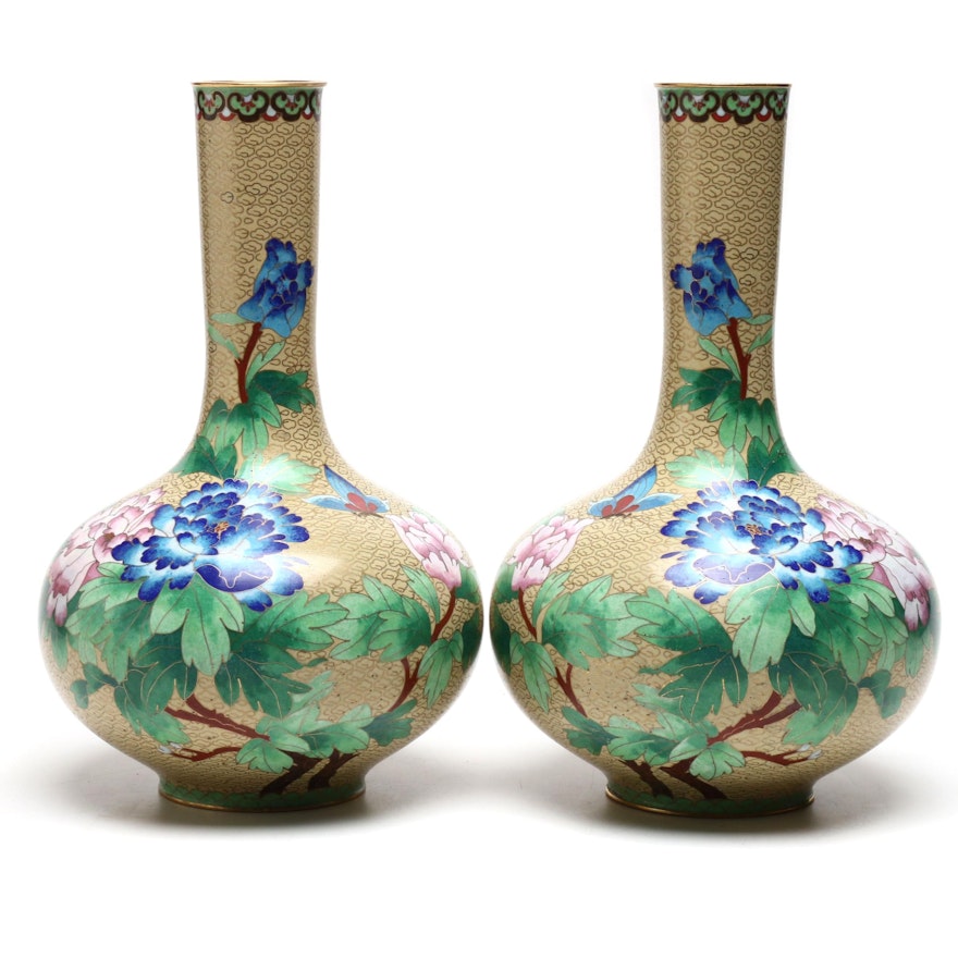 Chinese Cloisonné Mantel Vases, Mid-20th Century