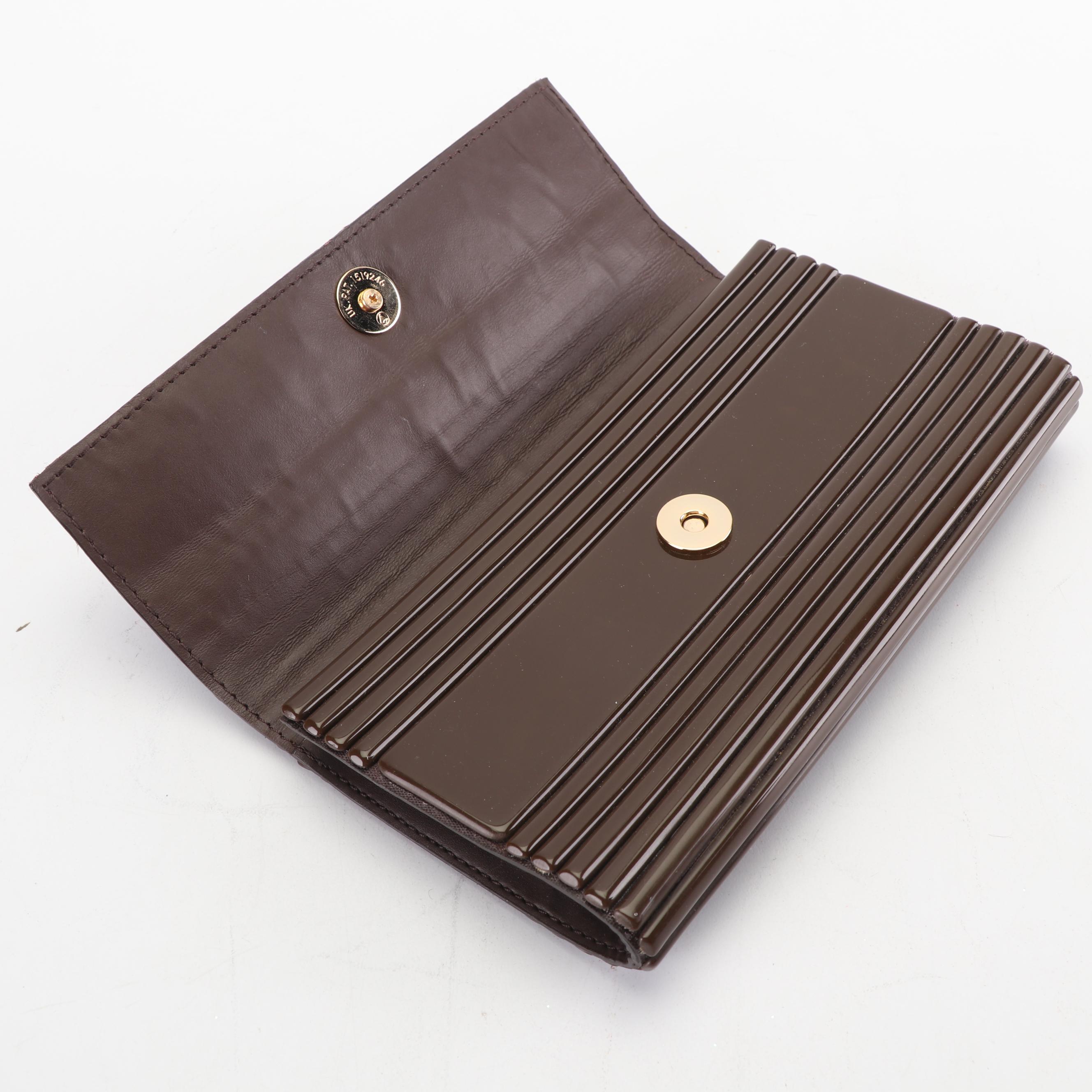 Tory Burch Brown Ribbed Hard Plastic and Leather Clutch