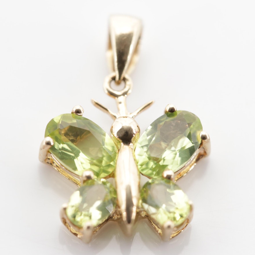 10K Yellow Gold 1.50 CTW Peridot Butterfly Pendant