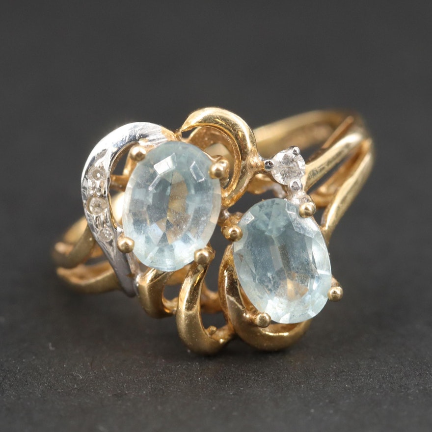 14K Yellow Gold, Blue Topaz and Diamond Ring