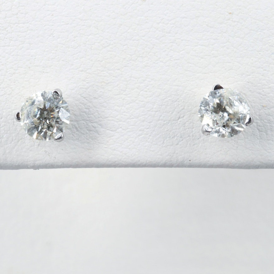 14K White Gold 1.00 CTW Diamond Stud Earrings