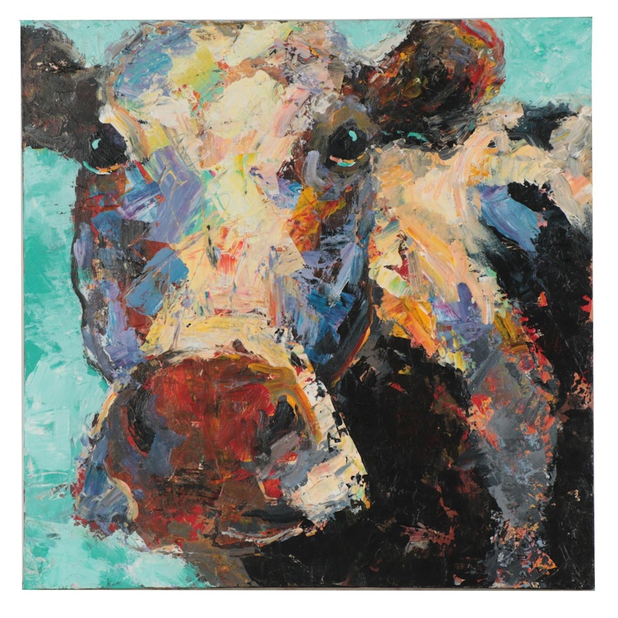 Elle Raines Acrylic Painting of Cow