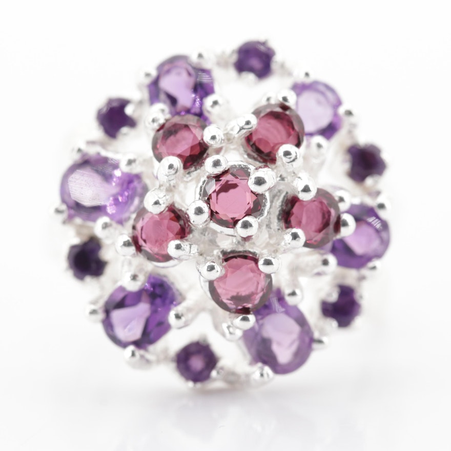 Sterling Silver 1.38 CTW Garnet and 2.00 CTW Amethyst Ring