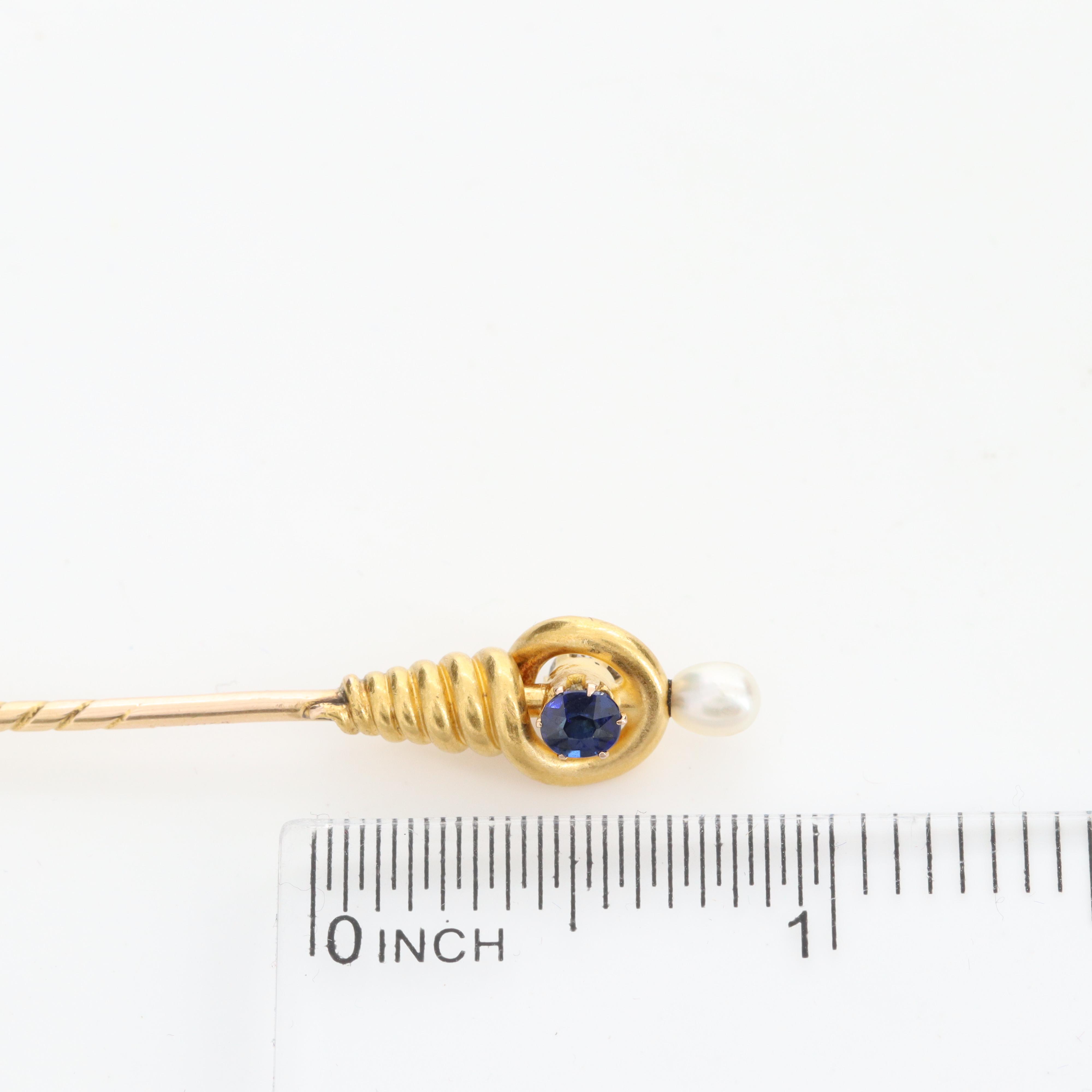Belle Époque Cartier 18K Diamond, Blue Sapphire and Cultured Pearl Stick Pin
