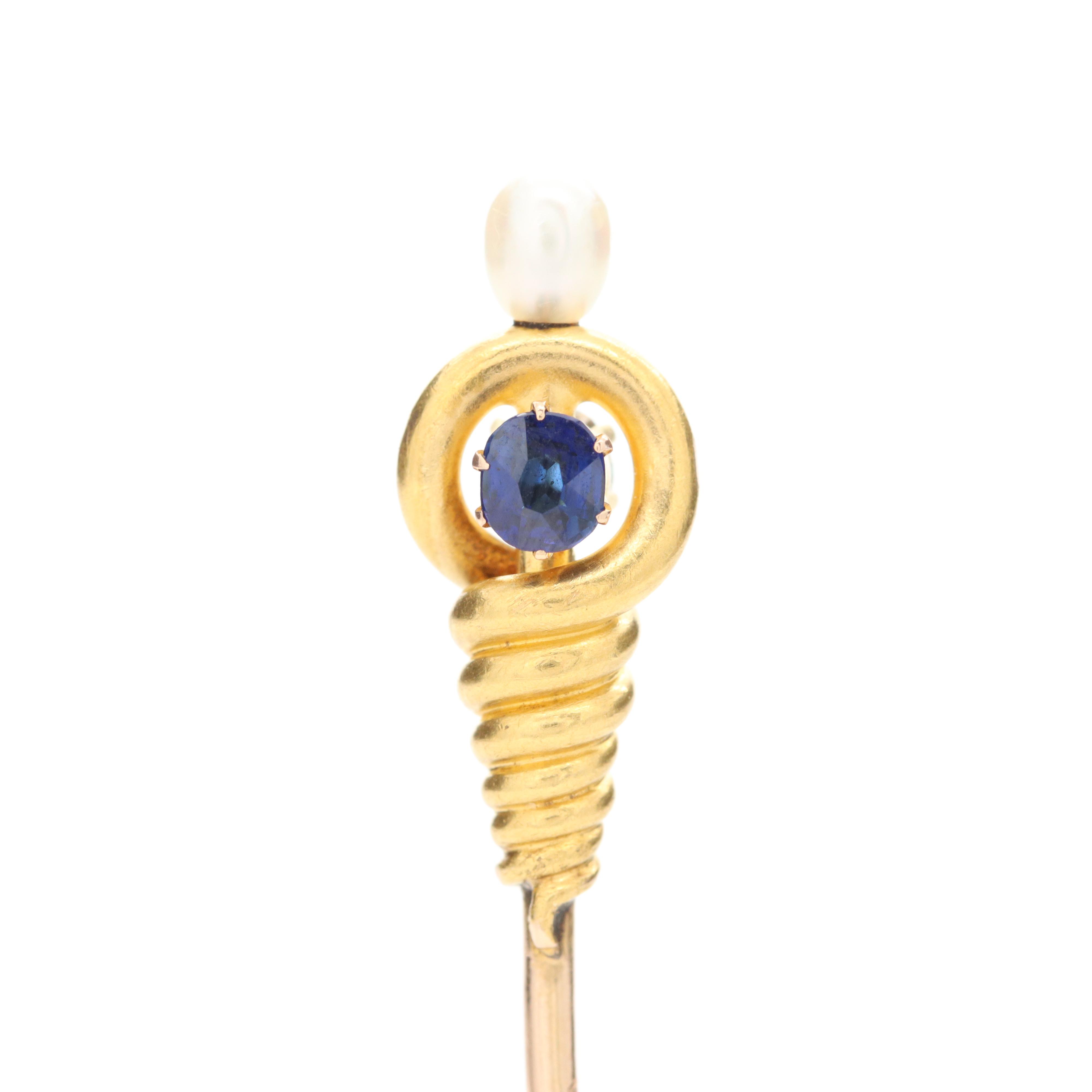 Belle Époque Cartier 18K Diamond, Blue Sapphire and Cultured Pearl Stick Pin