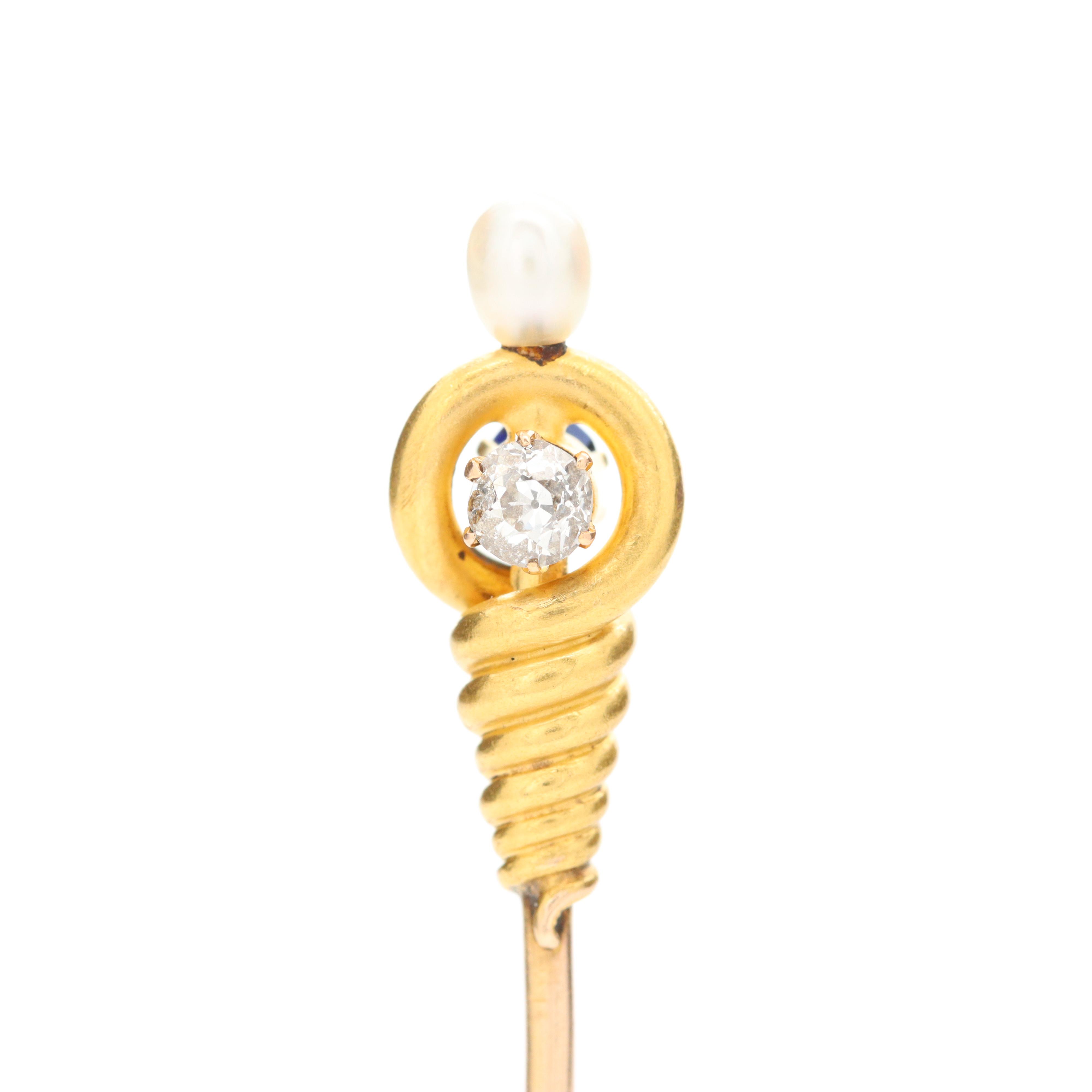 Belle Époque Cartier 18K Diamond, Blue Sapphire and Cultured Pearl Stick Pin