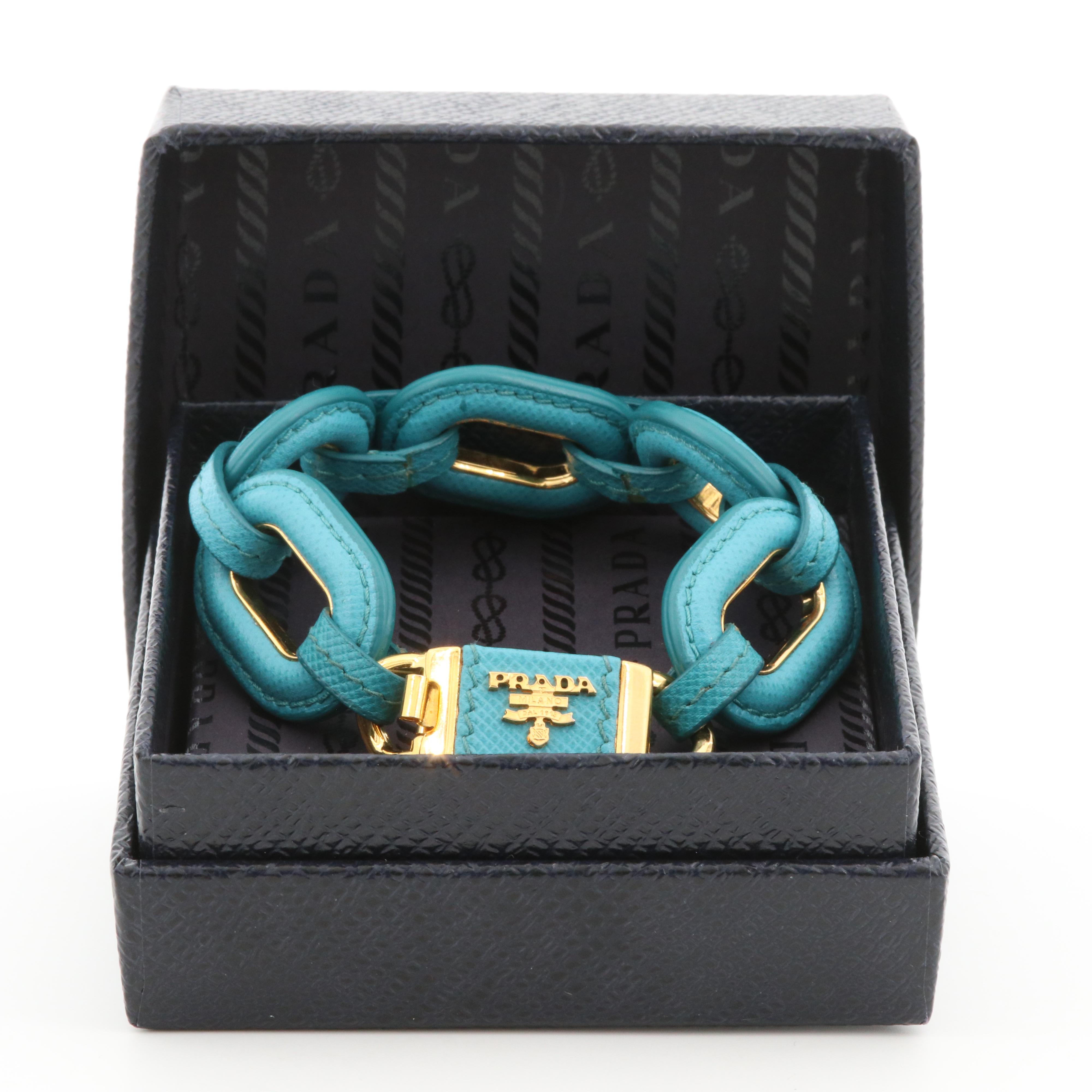 Prada Leather Large Link Bracelet with Presentation Box