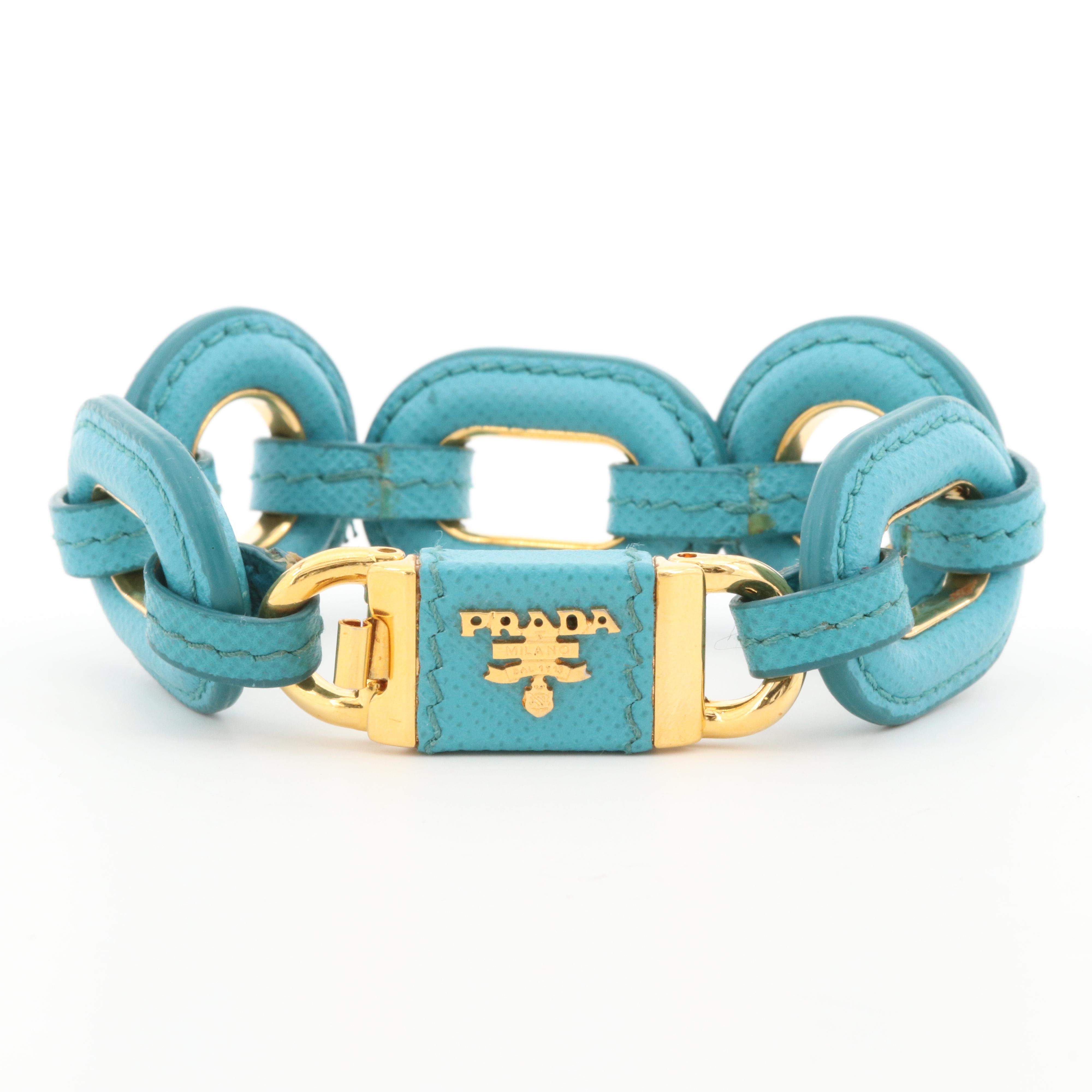 Prada Leather Large Link Bracelet with Presentation Box