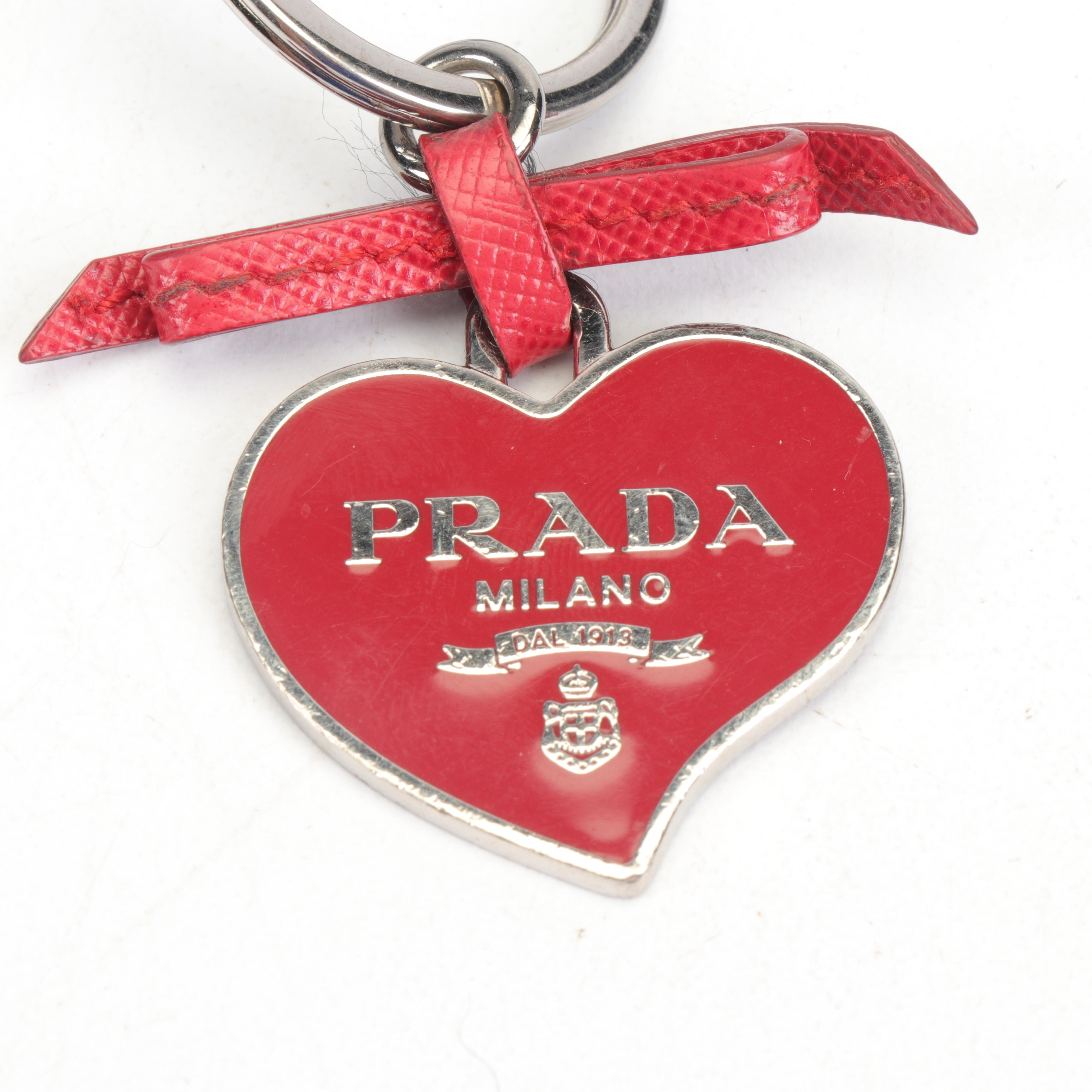 Prada Milano Red Enameled and Leather Heart Key Ring Charm