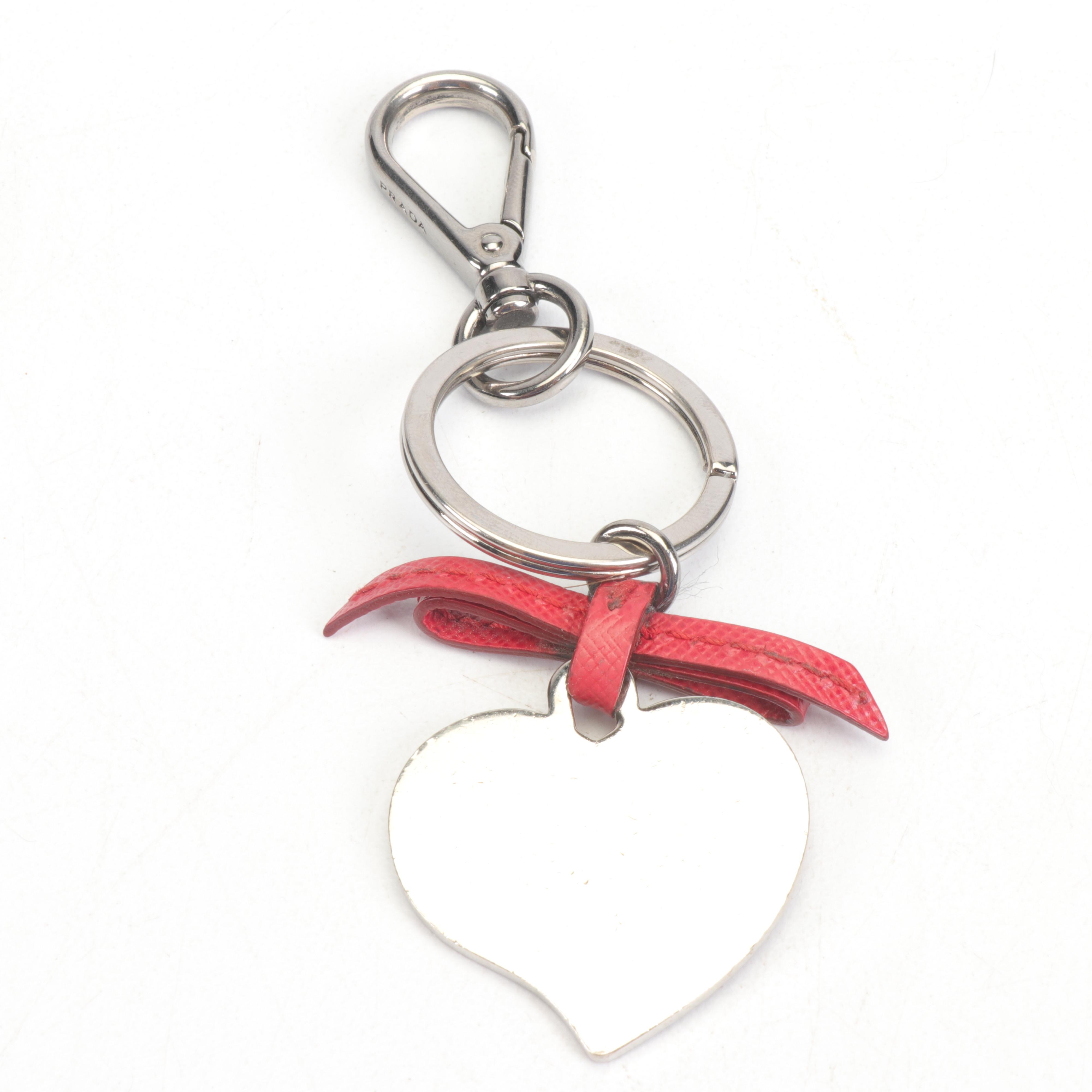 Prada Milano Red Enameled and Leather Heart Key Ring Charm
