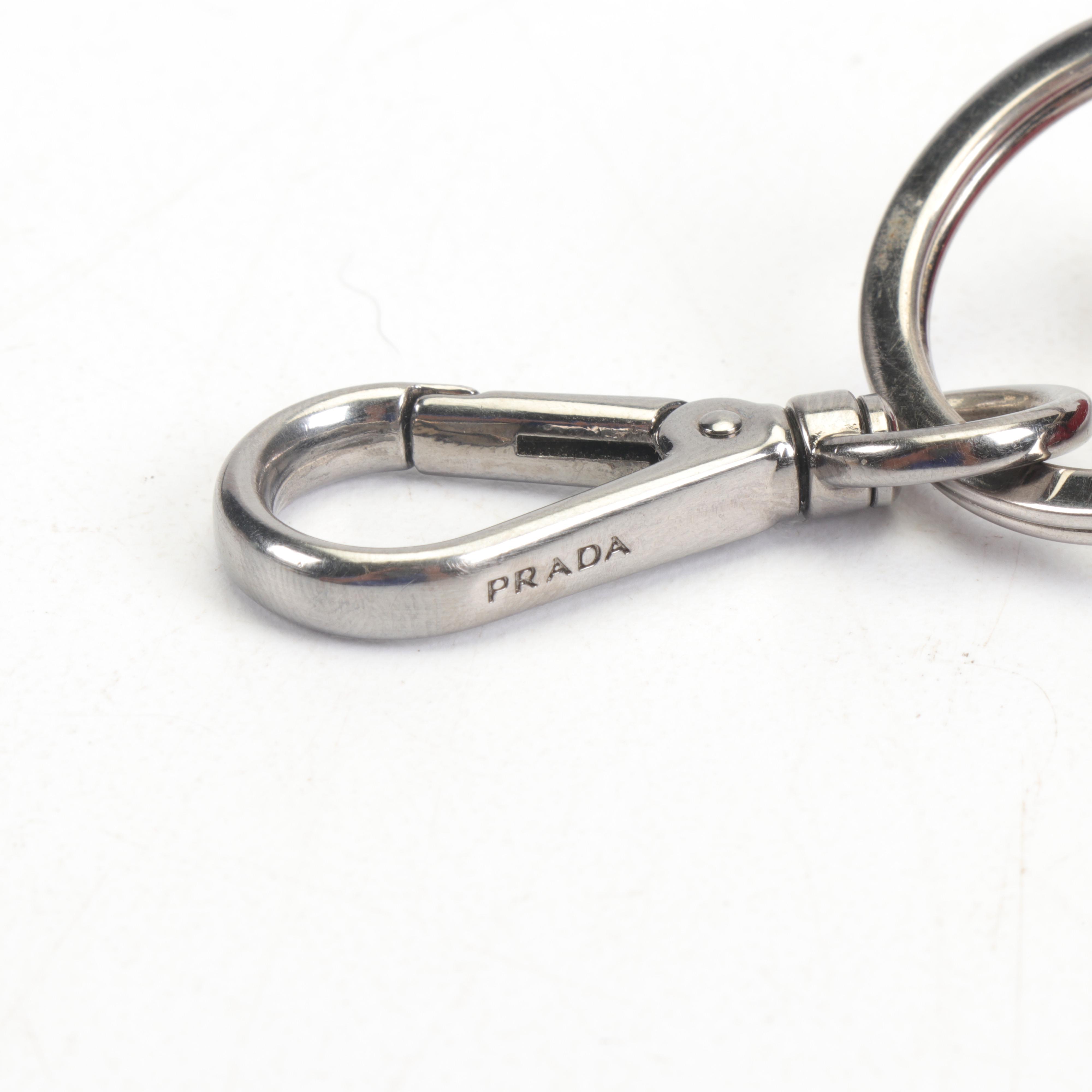 Prada Milano Red Enameled and Leather Heart Key Ring Charm