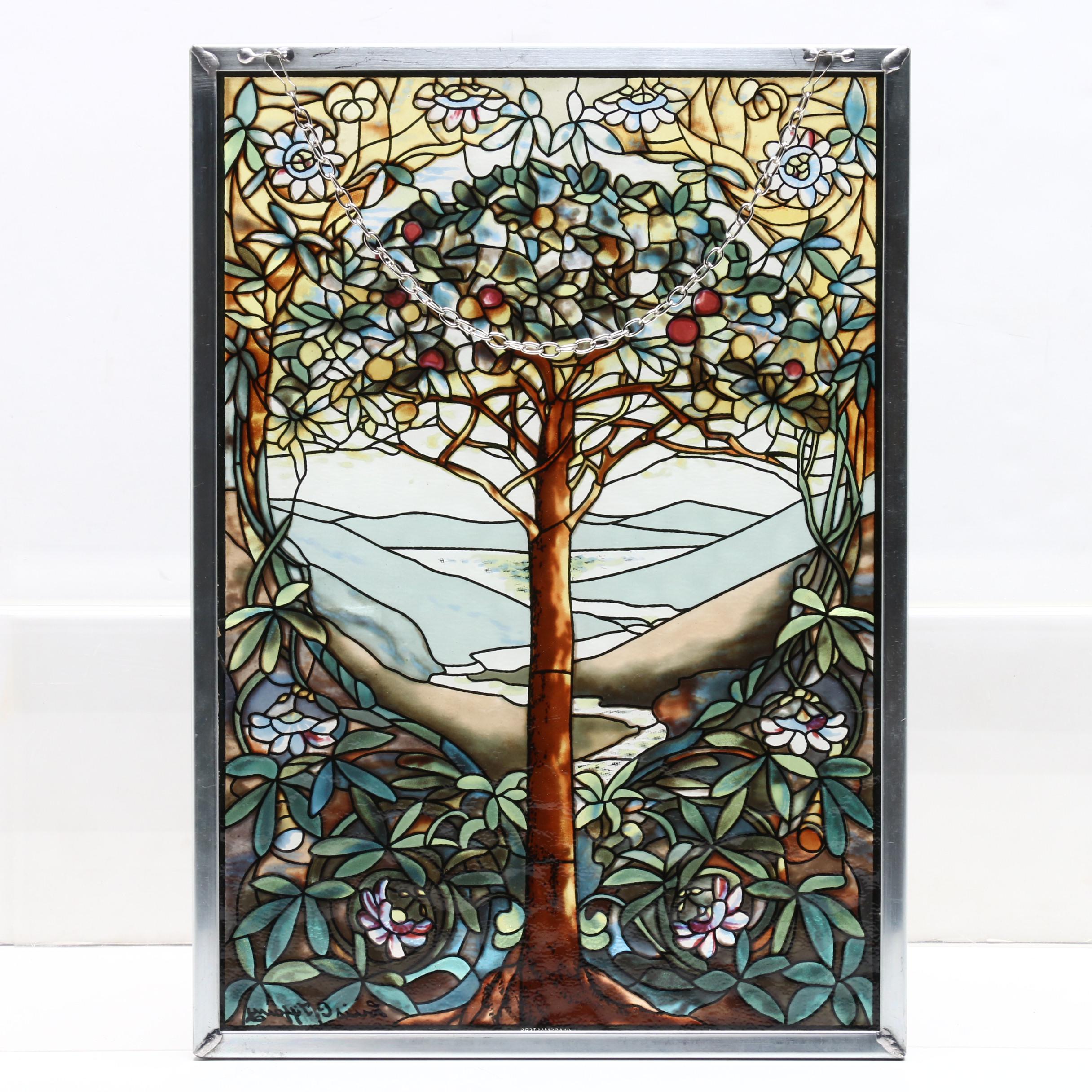 Glassmasters "Tree of Life" Stained Glass Wall Hanging after Tiffany Studios
